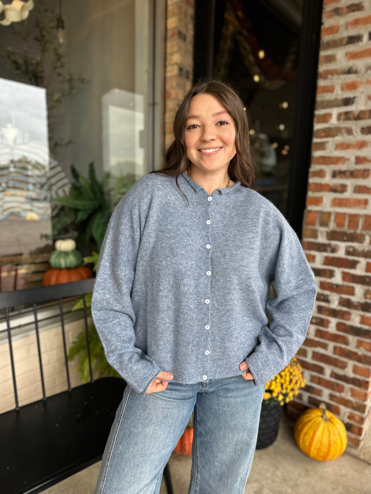 Dusty Blue Button Down Knit Cardi