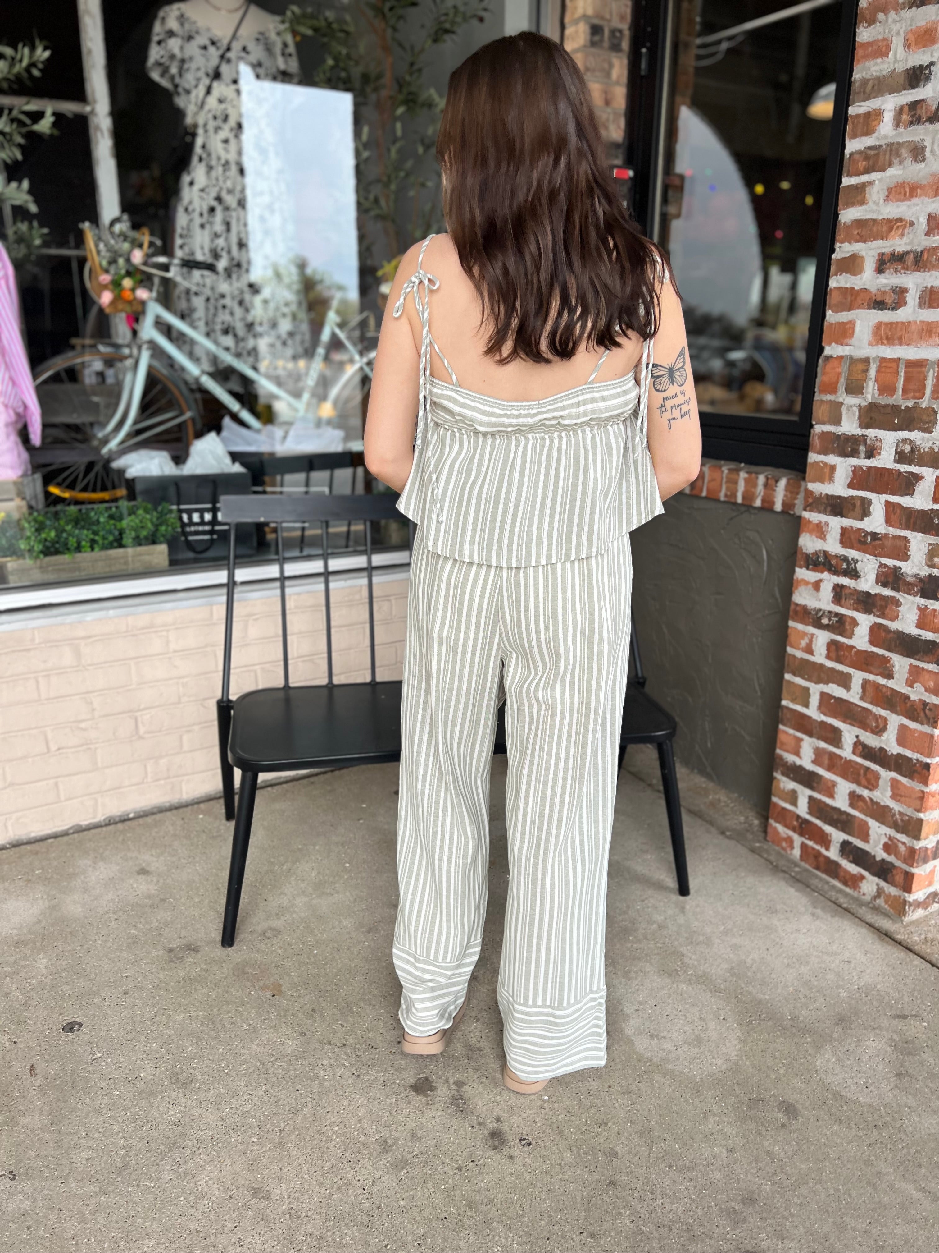 Sage Stripe Wide Leg Jumpsuit