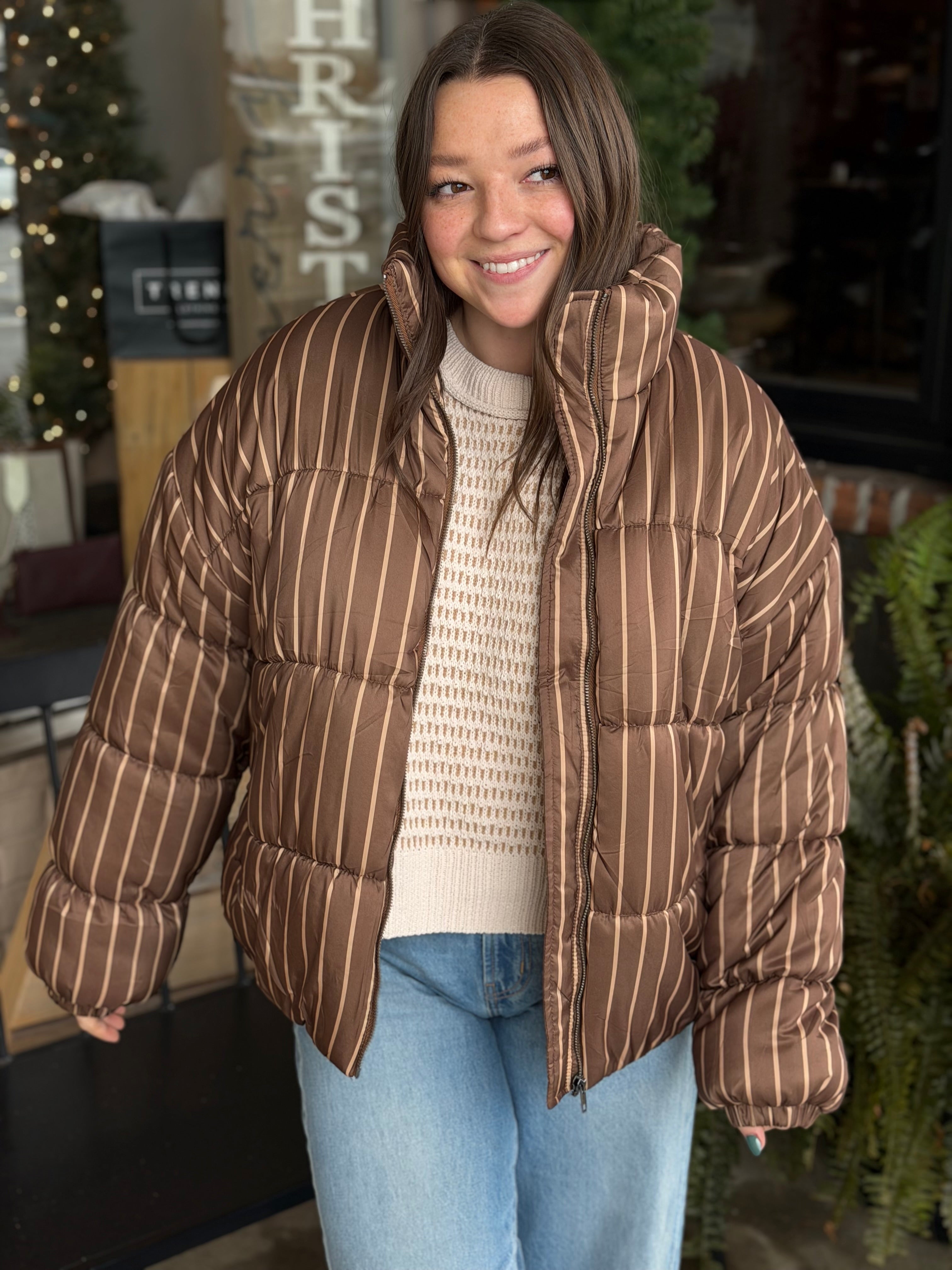 Brown Stripe Puffer Jacket