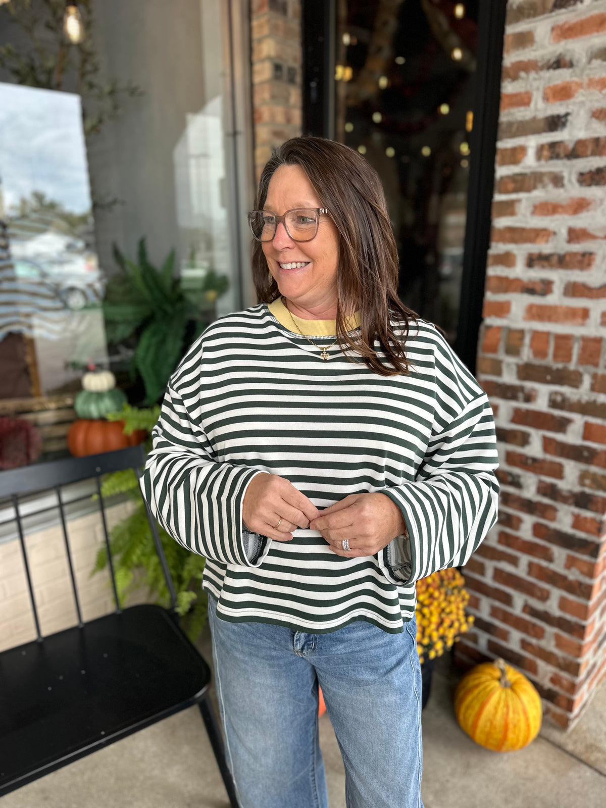 Green Stripe Boxy Knit Long Sleeve