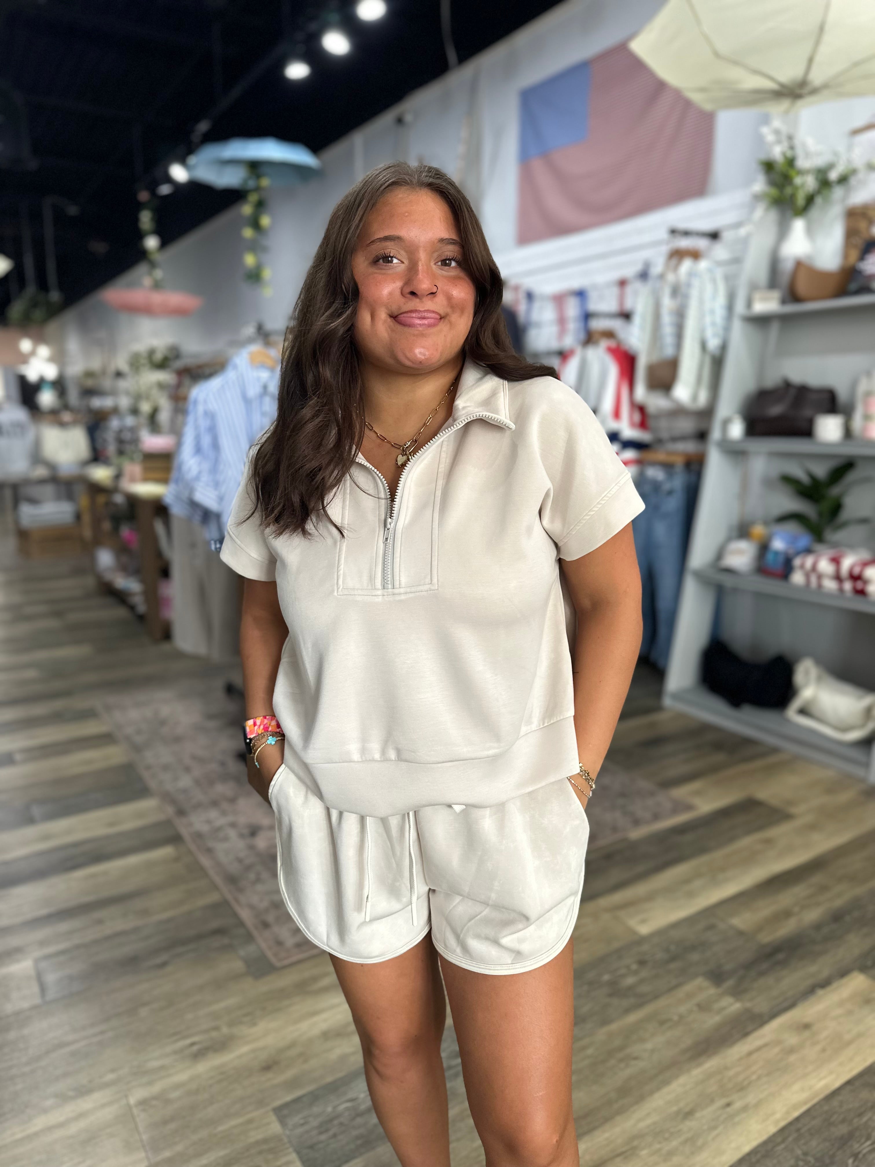Bone Mineral Wash Half-Zip Top