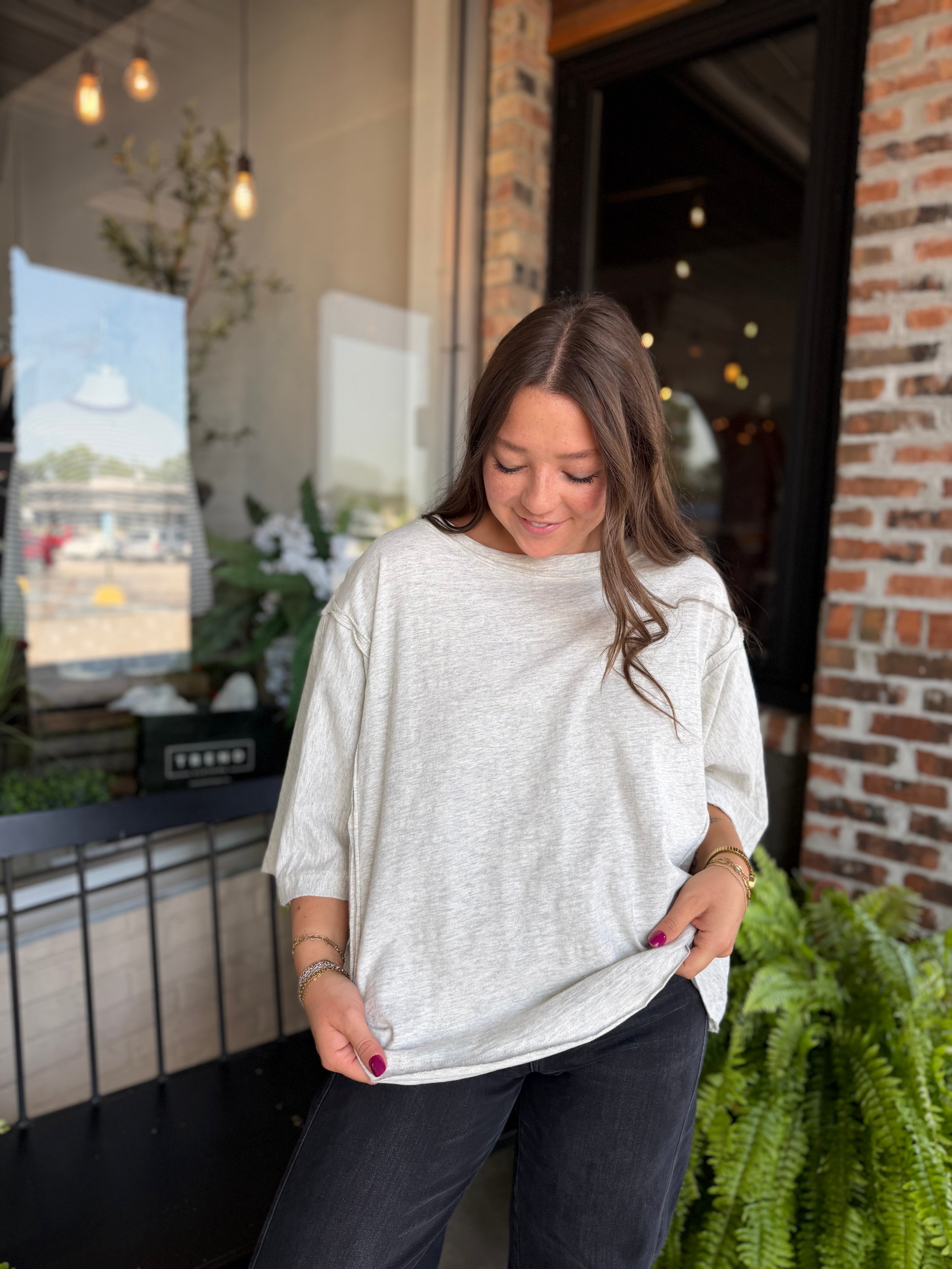 Grey Cotton Raw Edge Oversized Tee