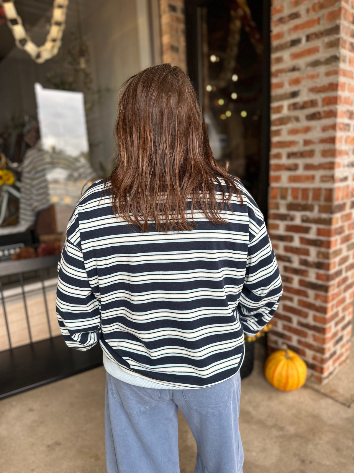 Navy Combo Striped Terry Sweatshirt
