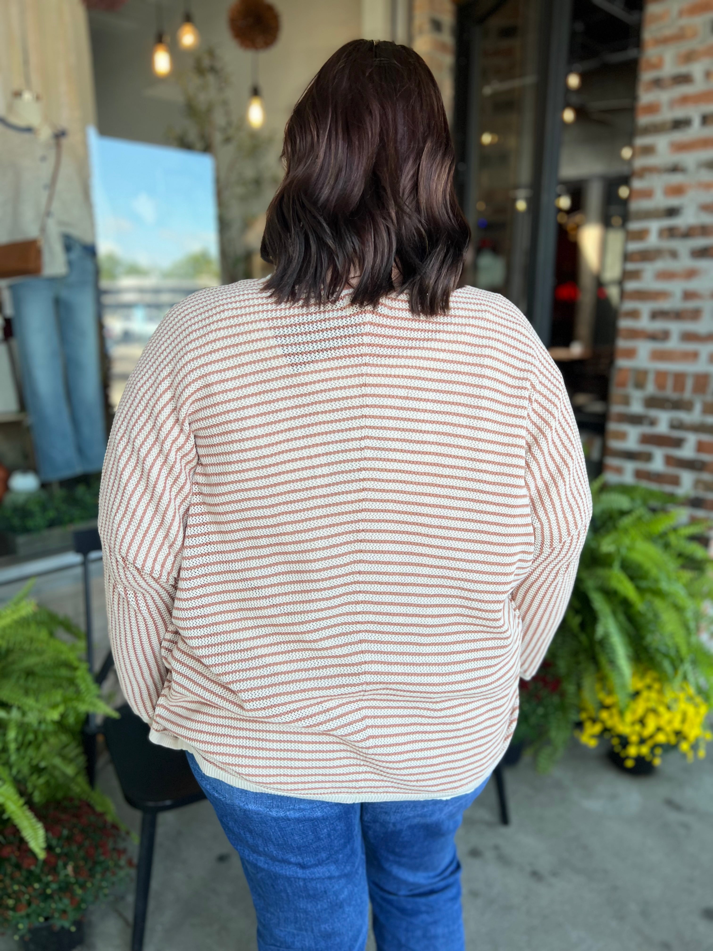Plus Auburn Striped Cardi