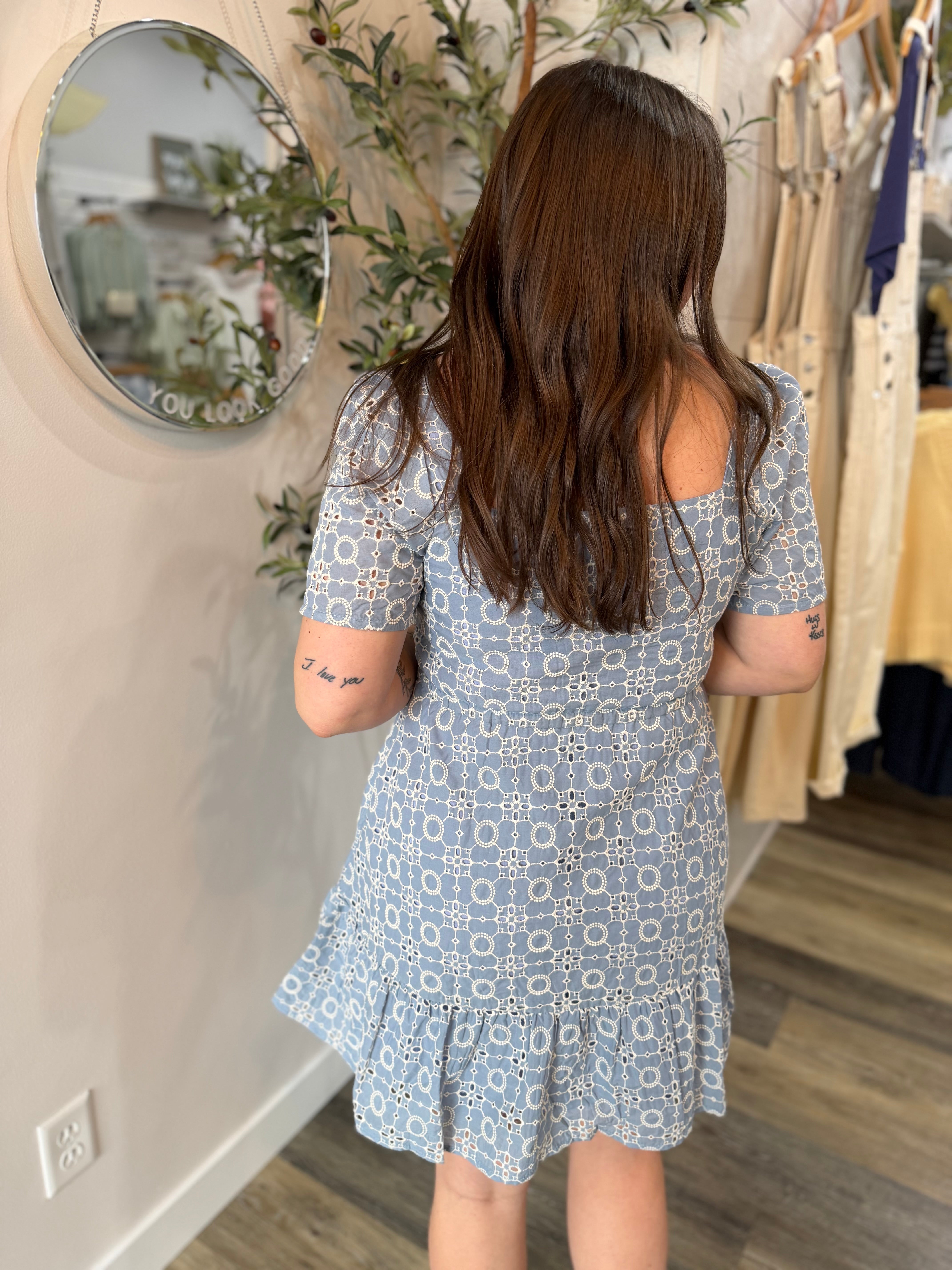 Blue Embroidered Mini Dress
