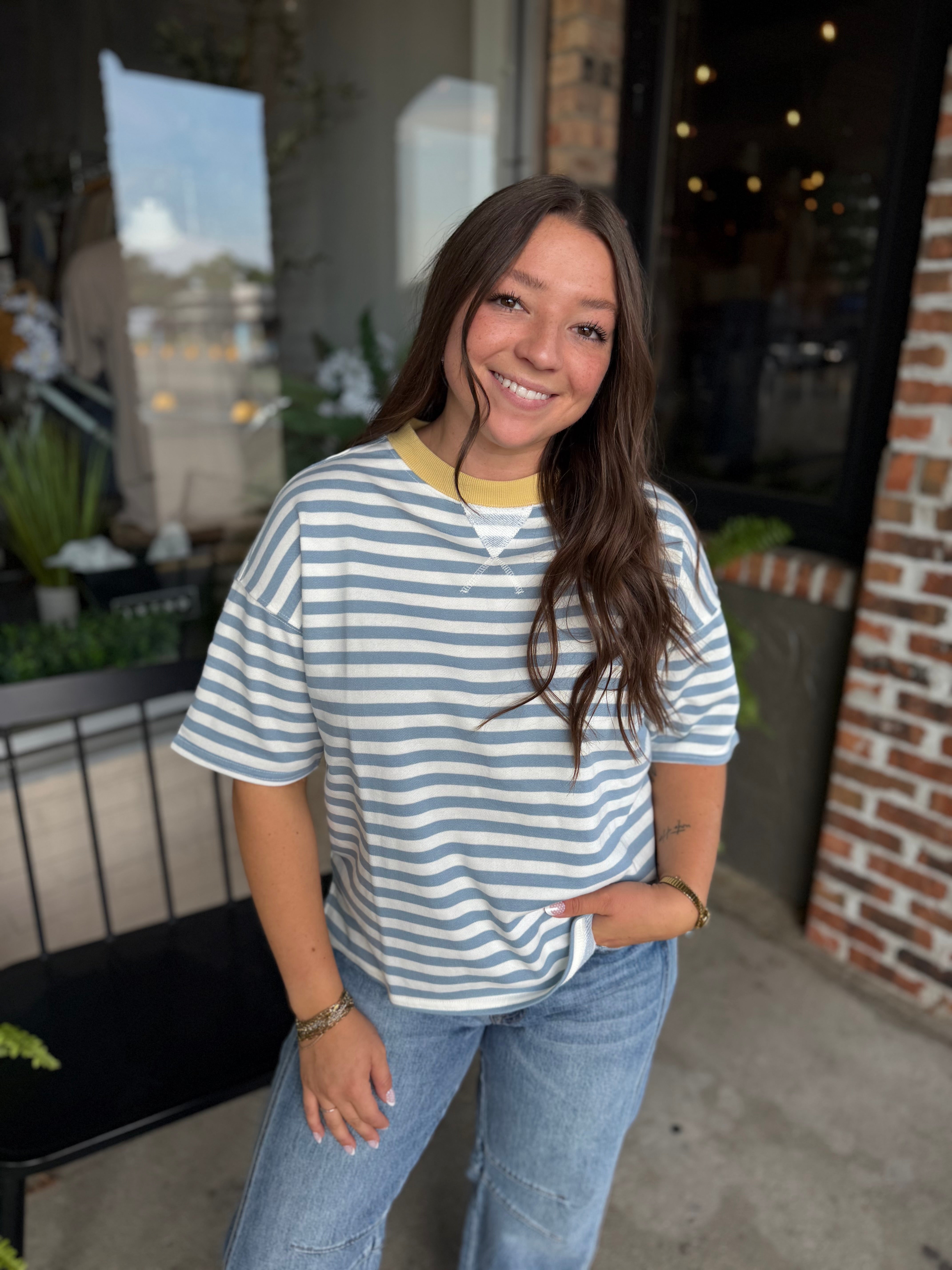Blue Stripe Colorblock Top