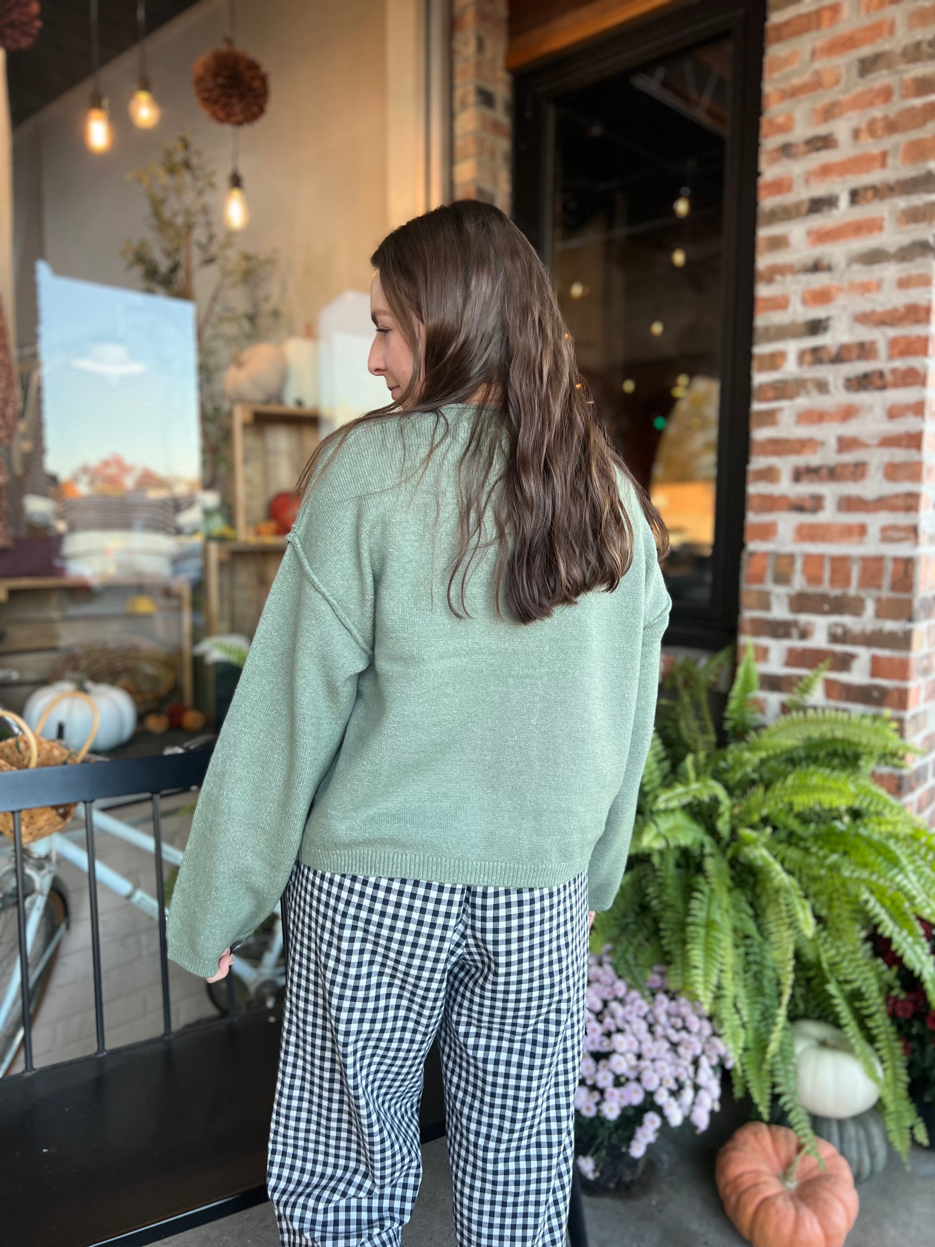 Sage Roll Neck Button Down Cardi