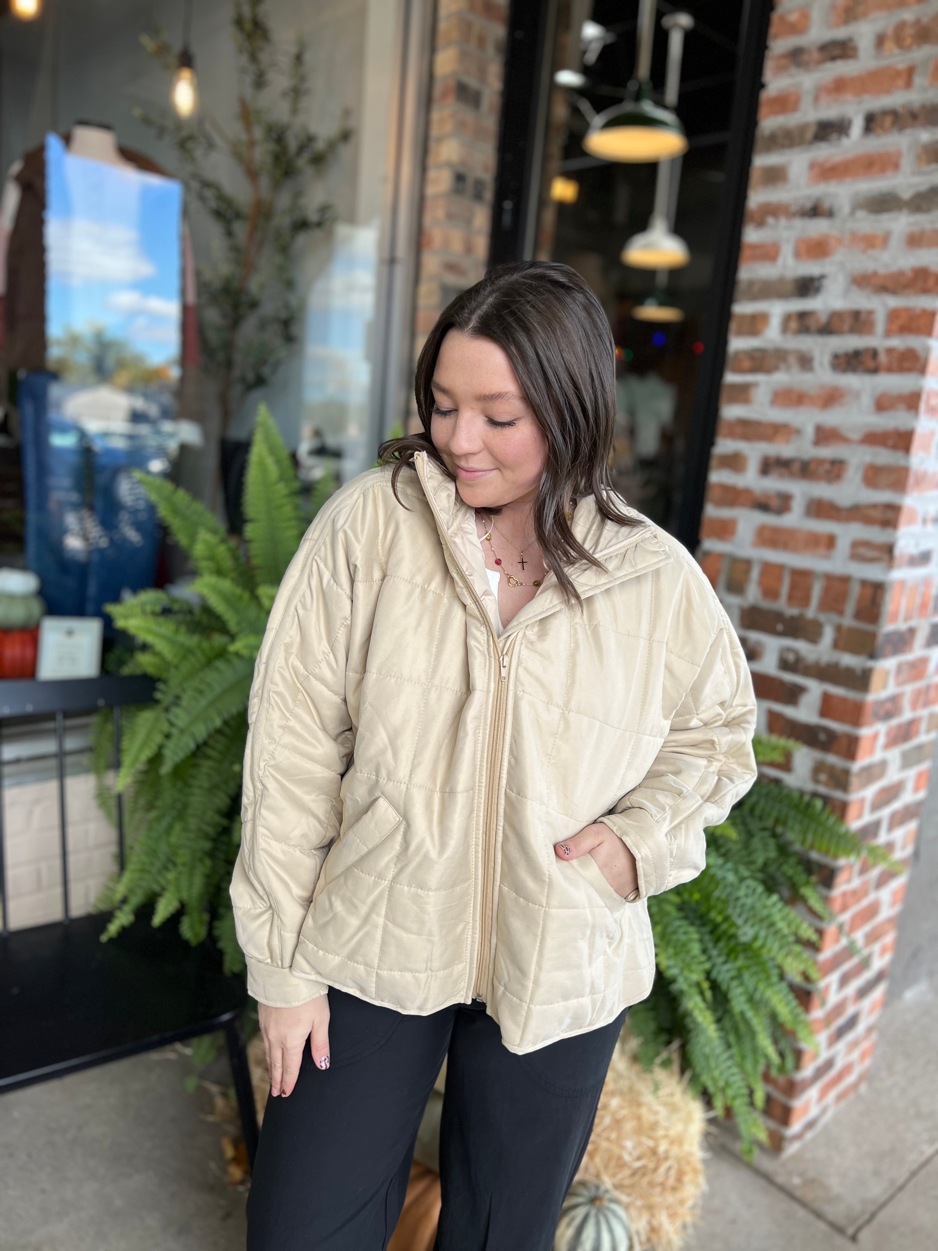 Beige Quilted Puffer Jacket