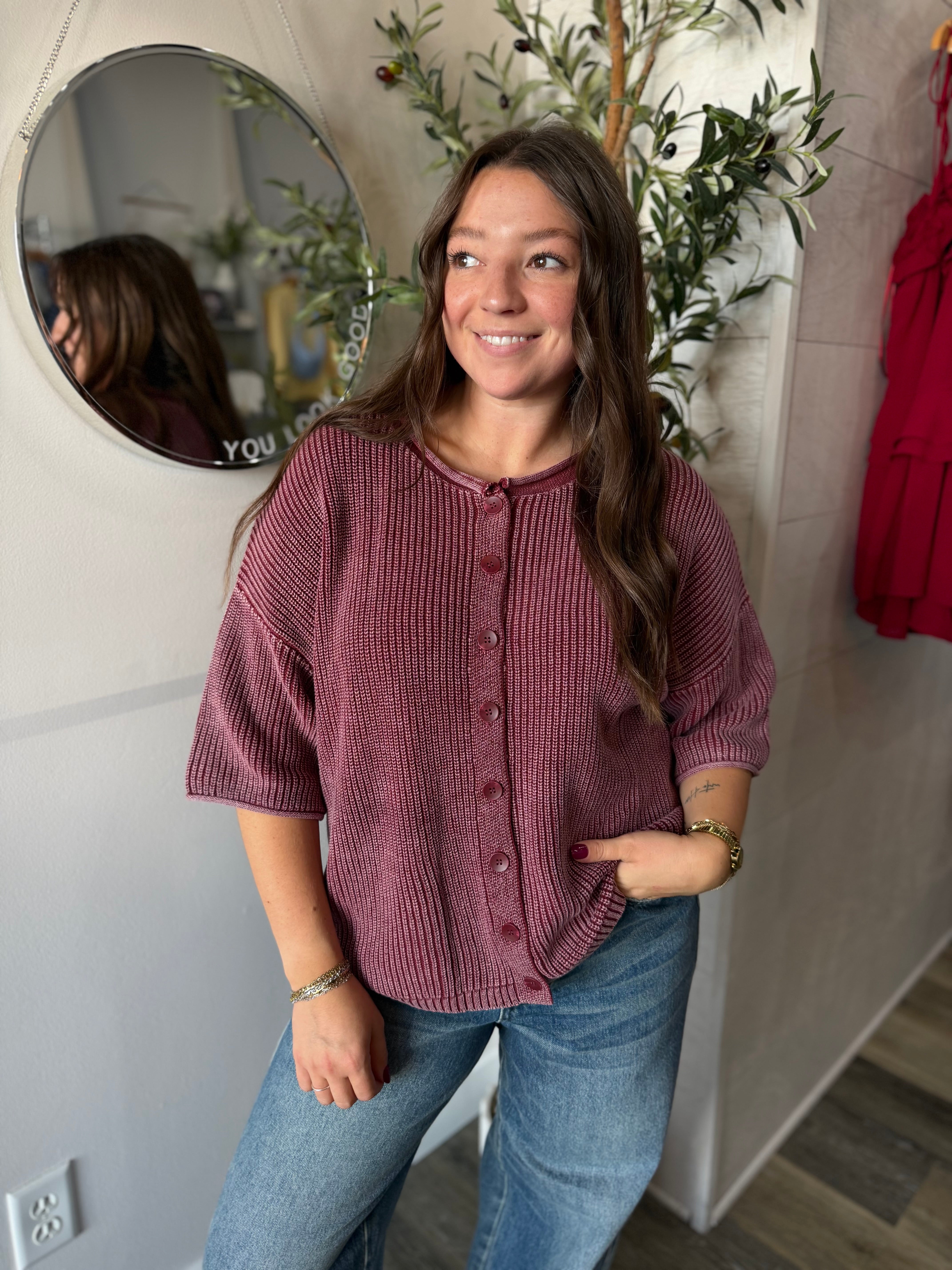Burgundy Rolled Edge Cardi