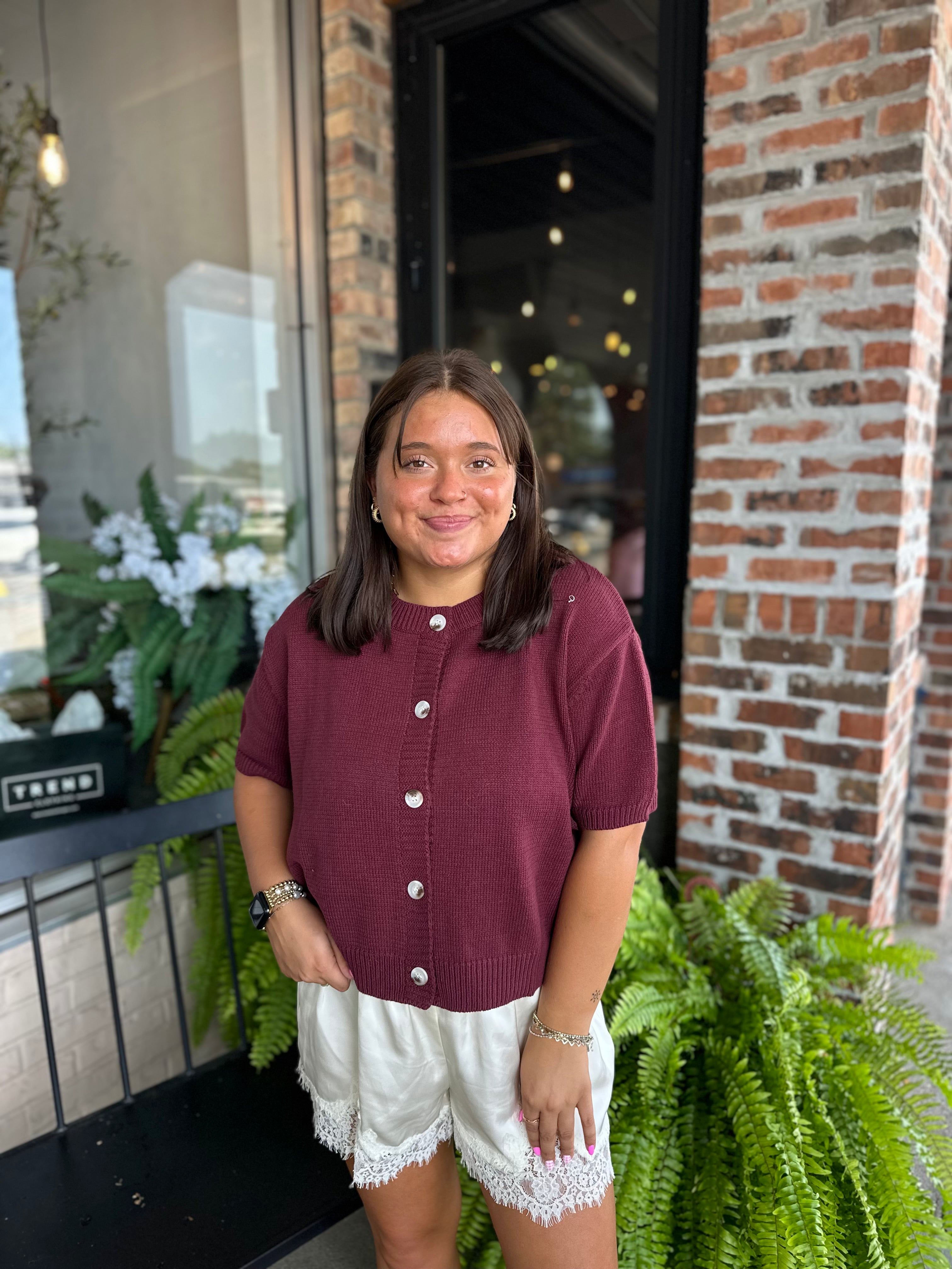 Burgundy Short Sleeve Sweater Cardi