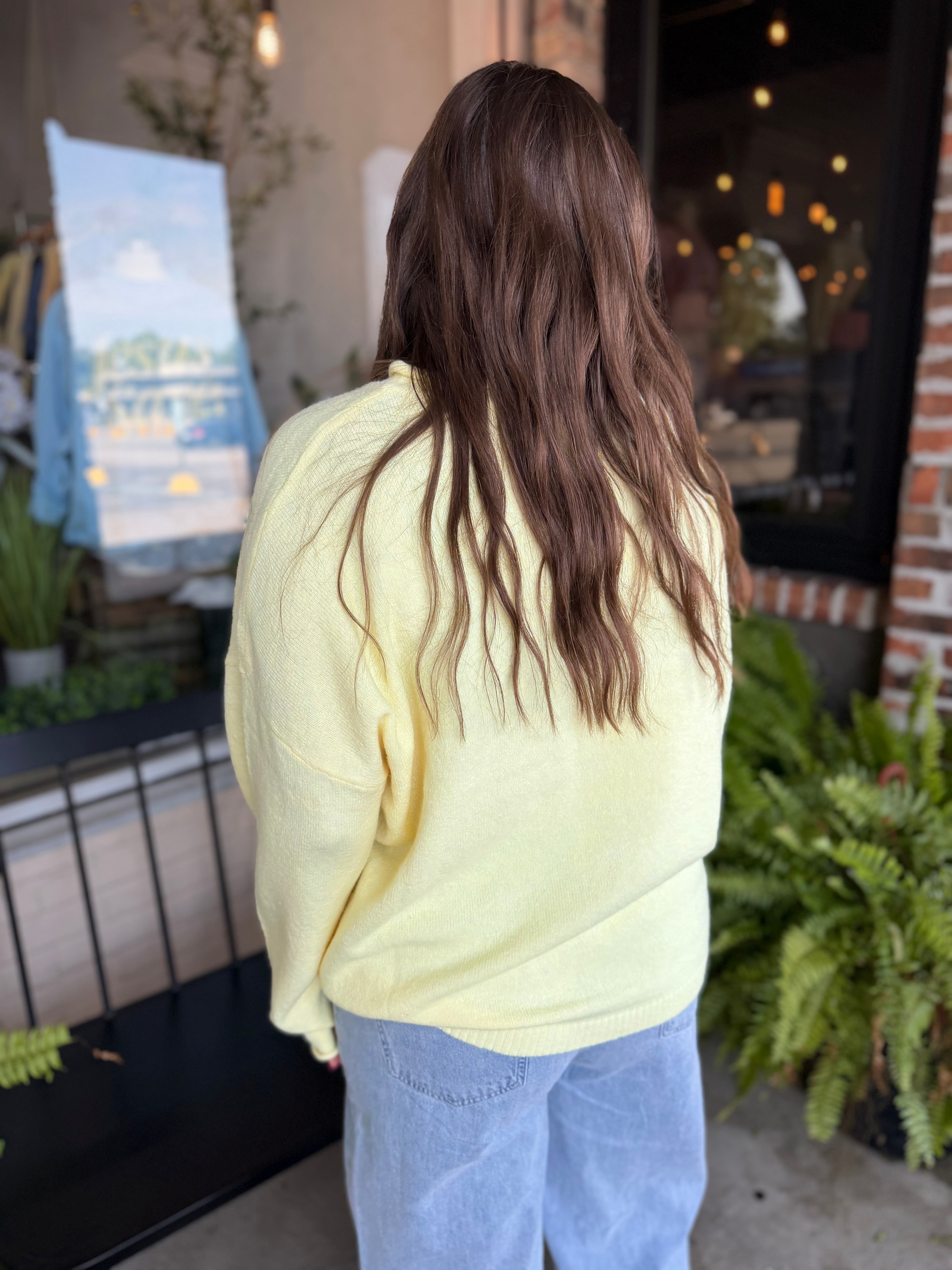 Yellow Rolled Edge Henley Sweater