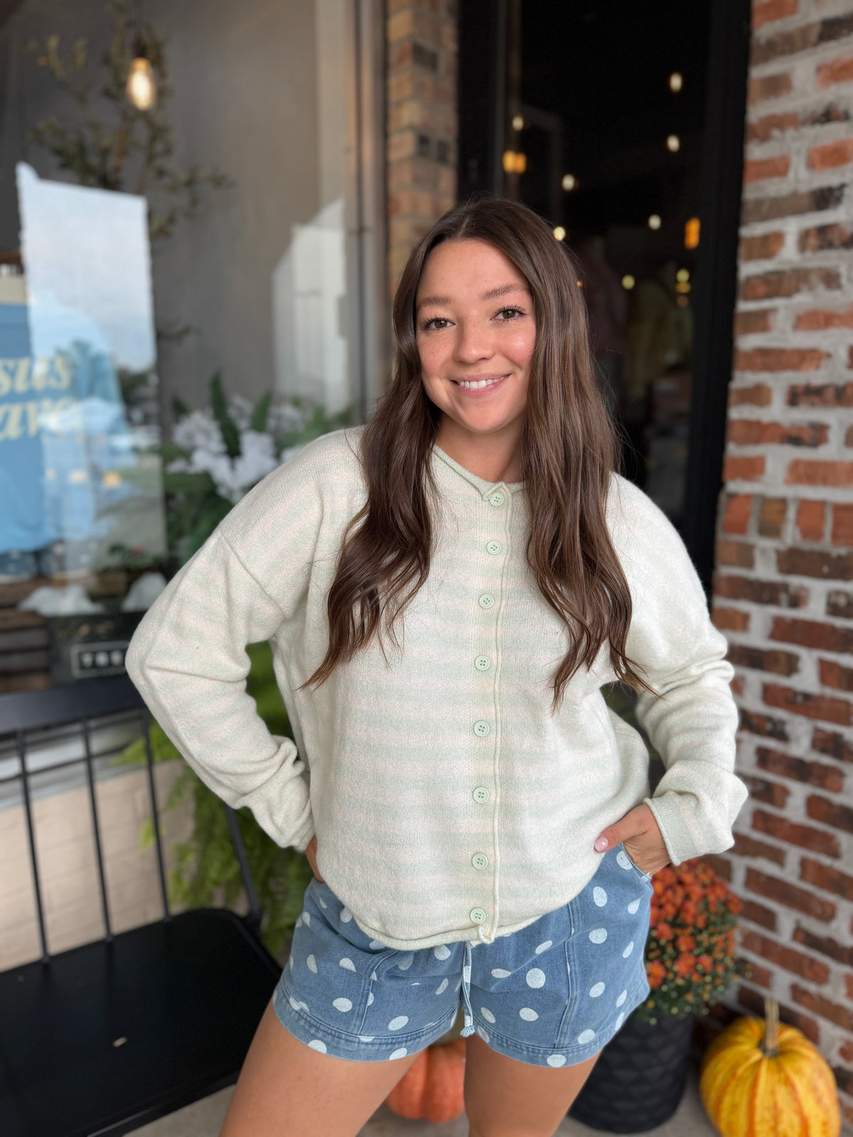 Mint Striped Sweater Cardigan