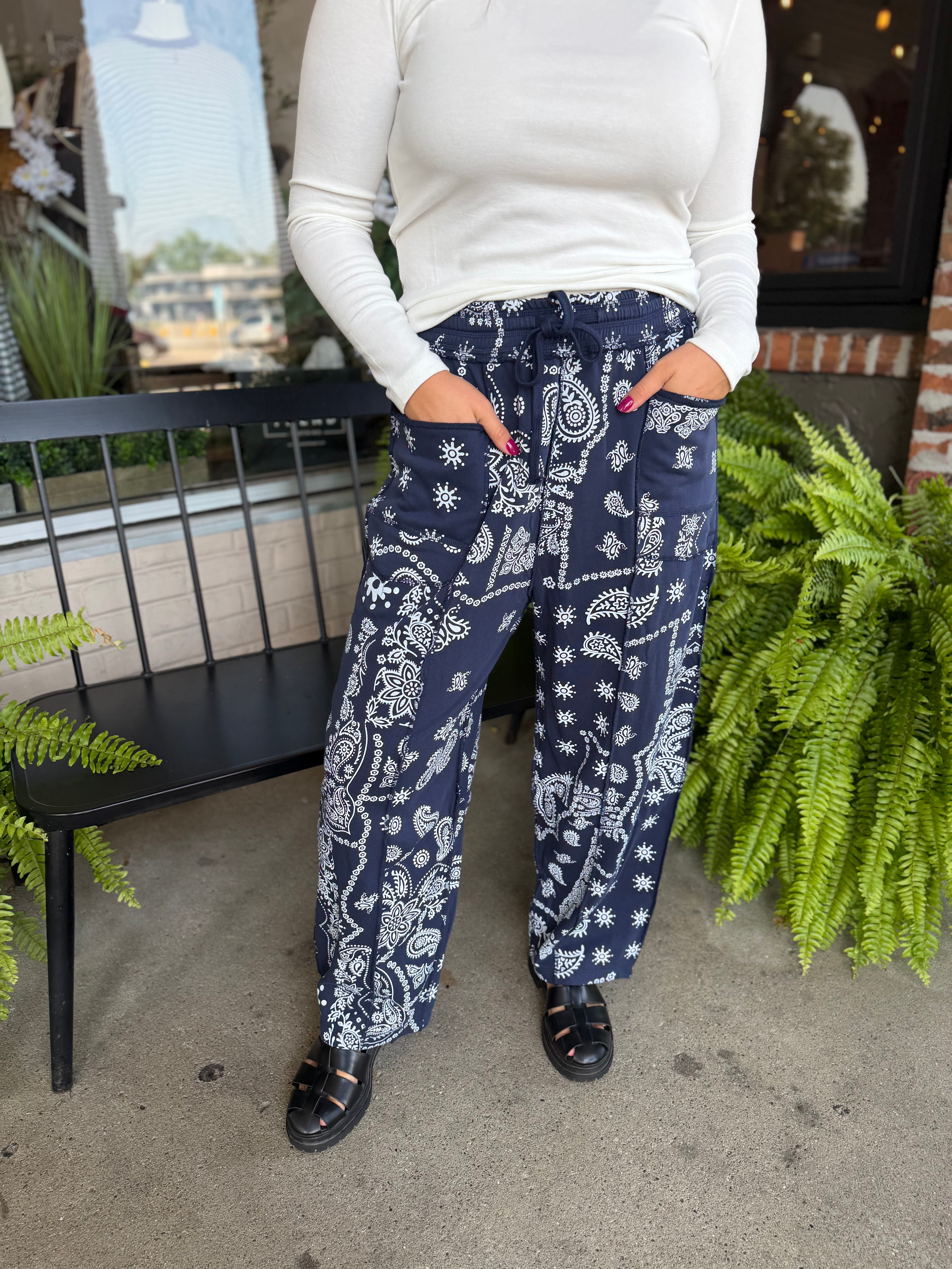 Navy Bandana Printed Utility Pants