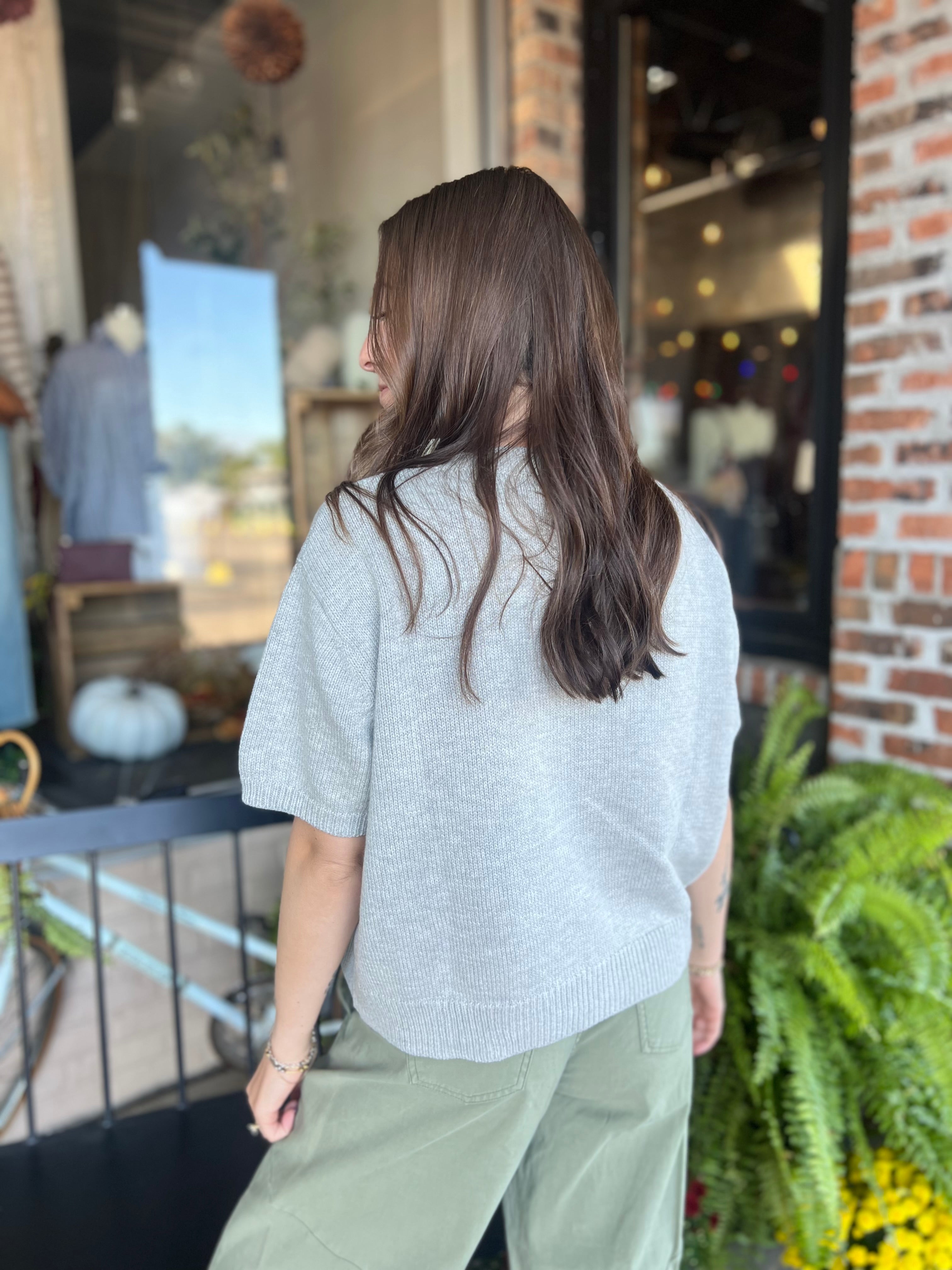 Grey Short Sleeve Sweater Cardi - FINAL SALE