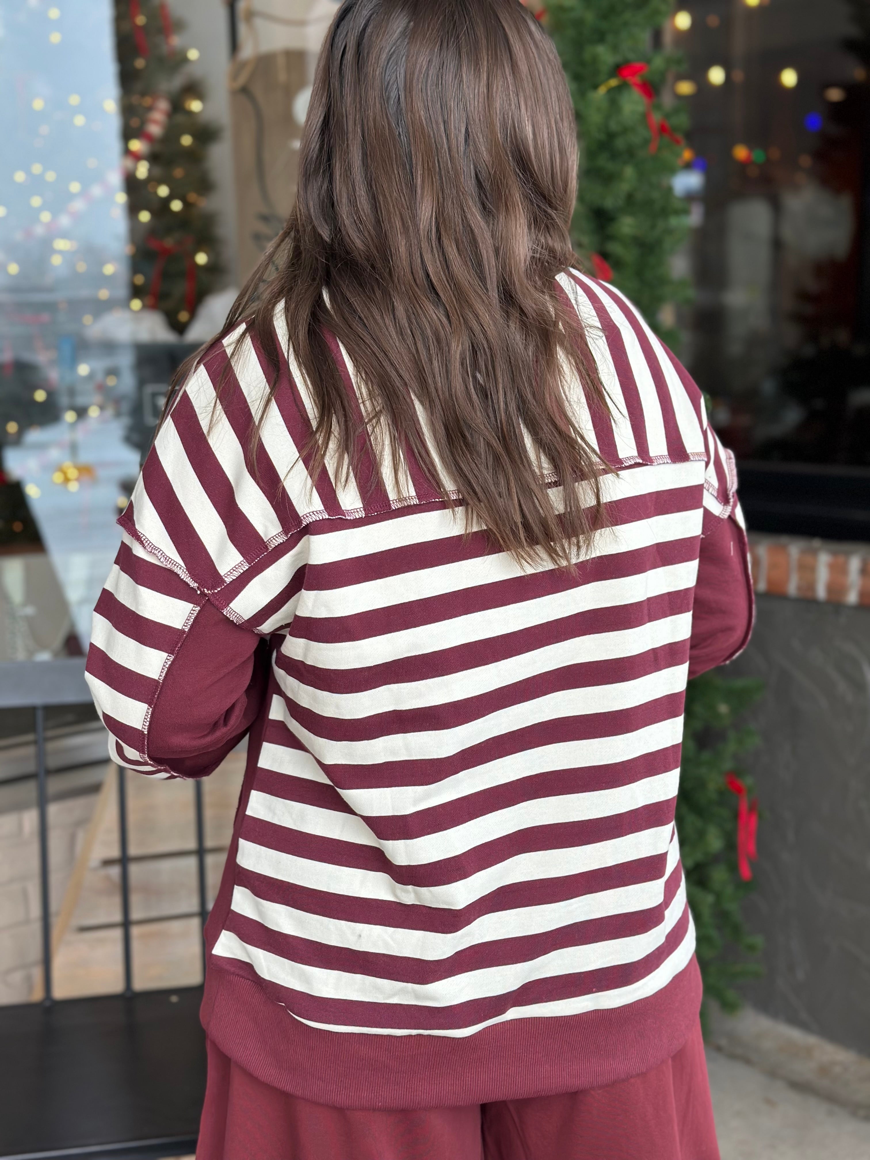 Burgundy Stripe Oversized Top - FINAL SALE