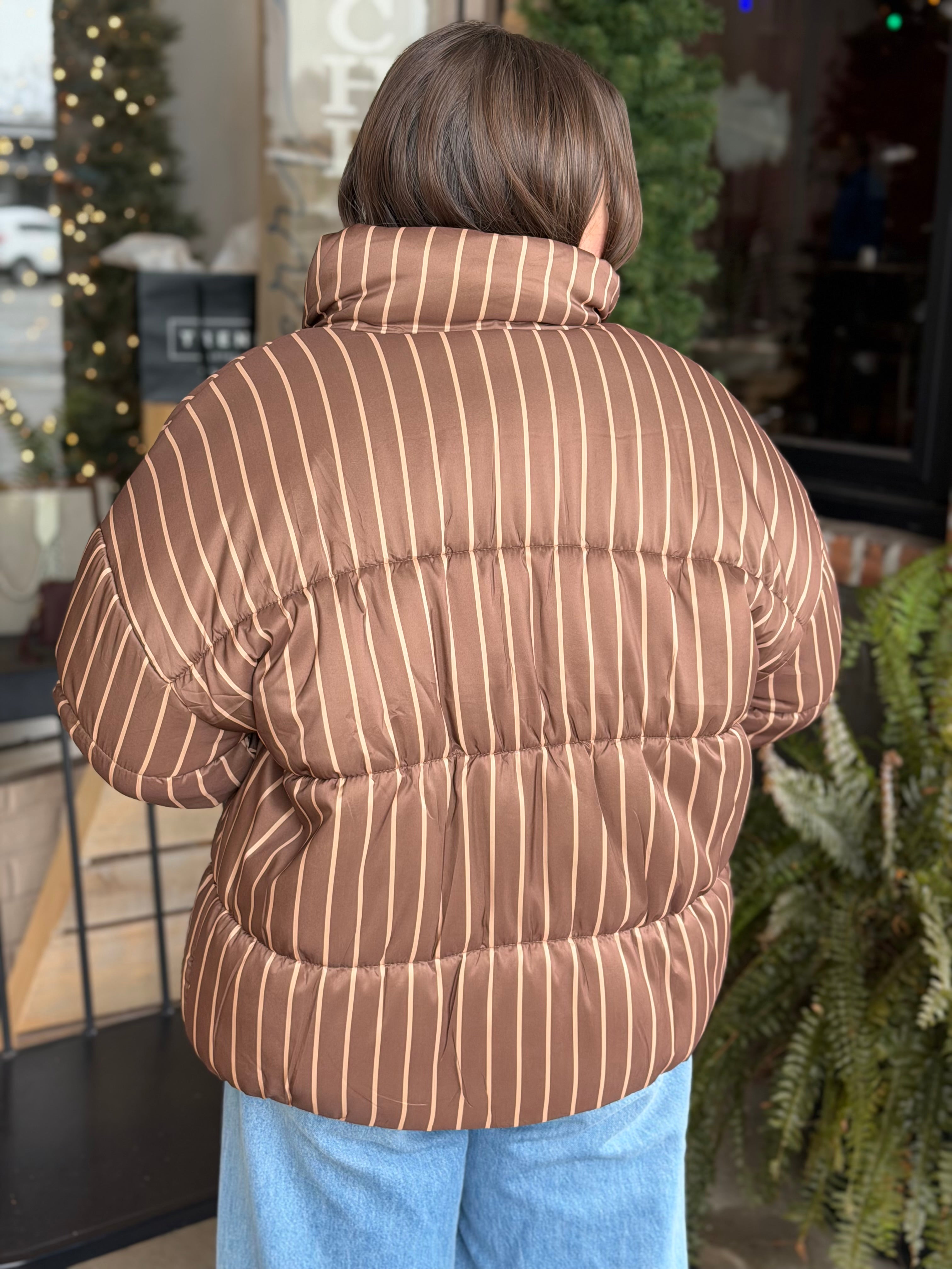 Brown Stripe Puffer Jacket
