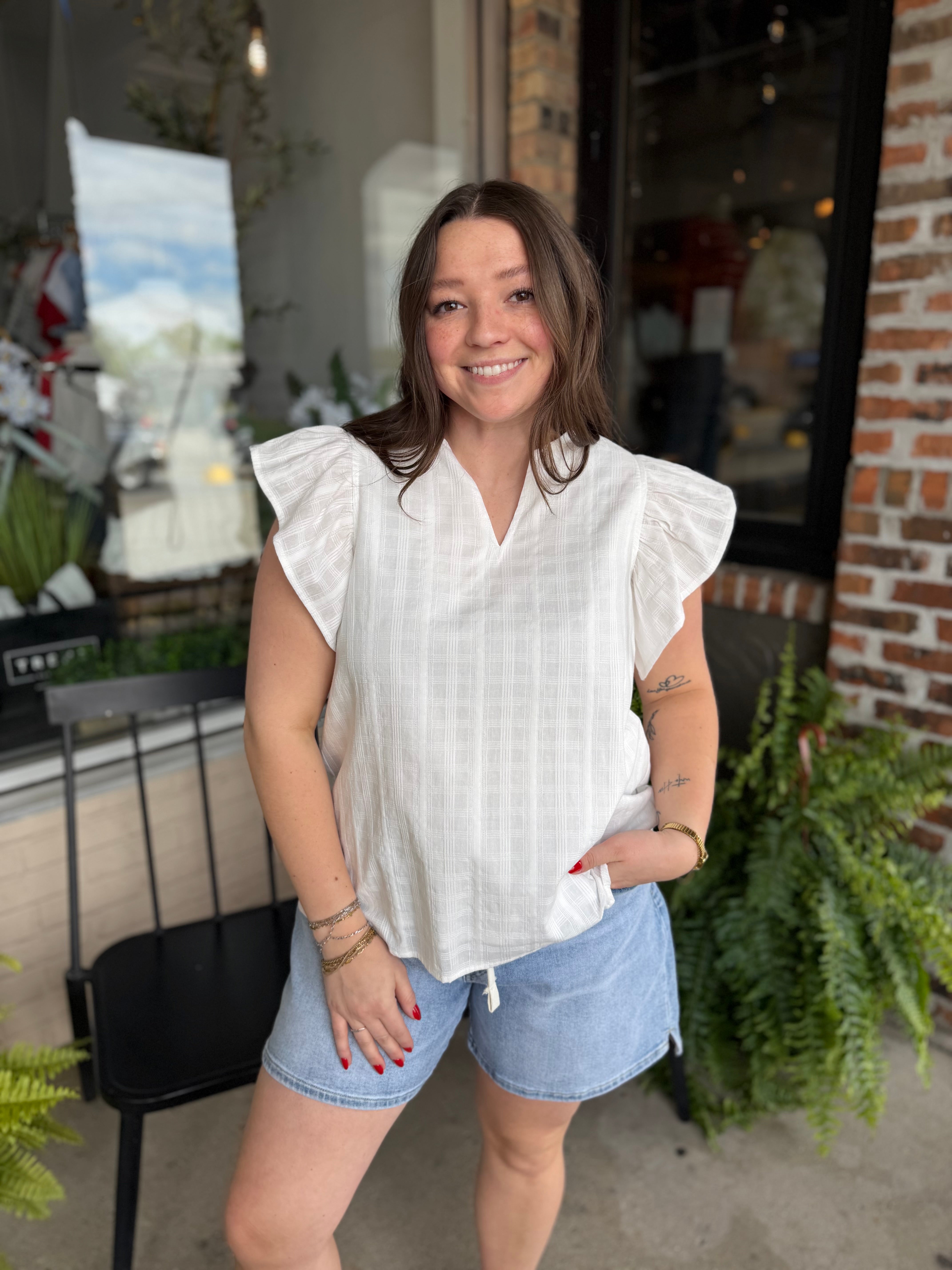White Textured Cotton Blouse