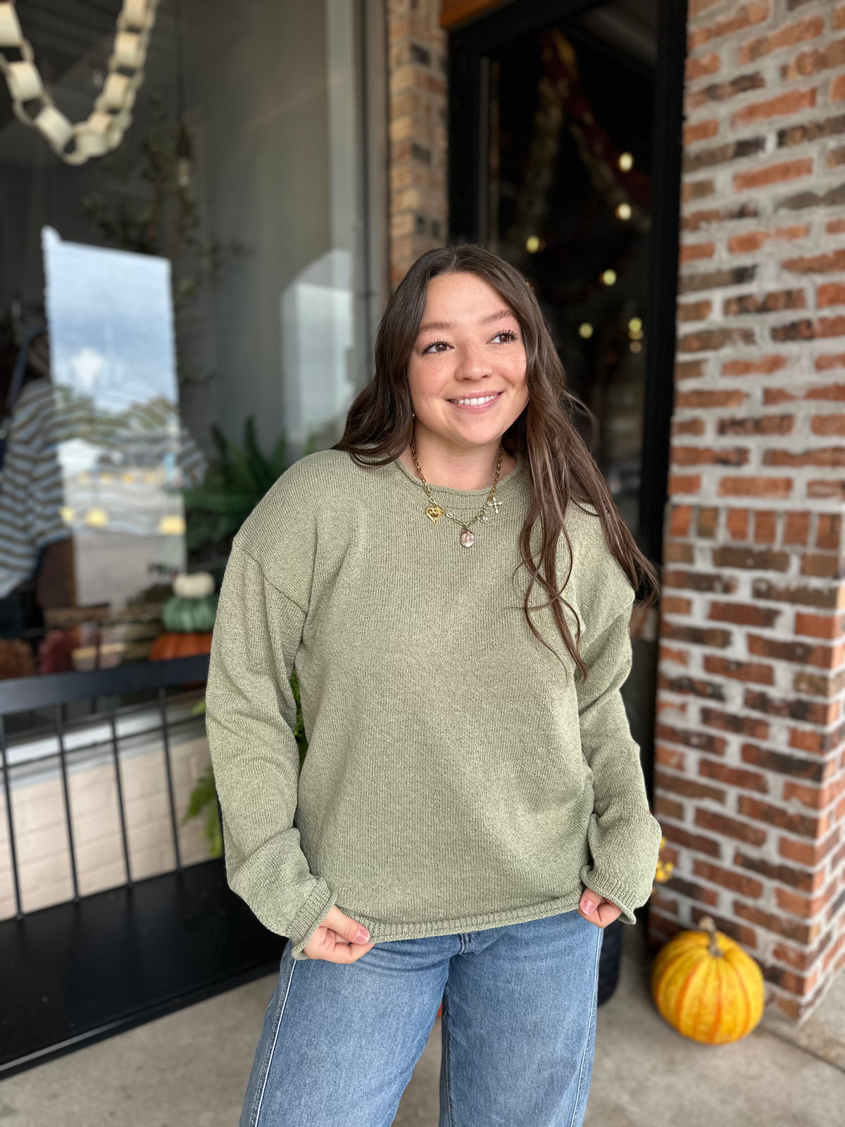 Olive Raw Edge Knit Sweater
