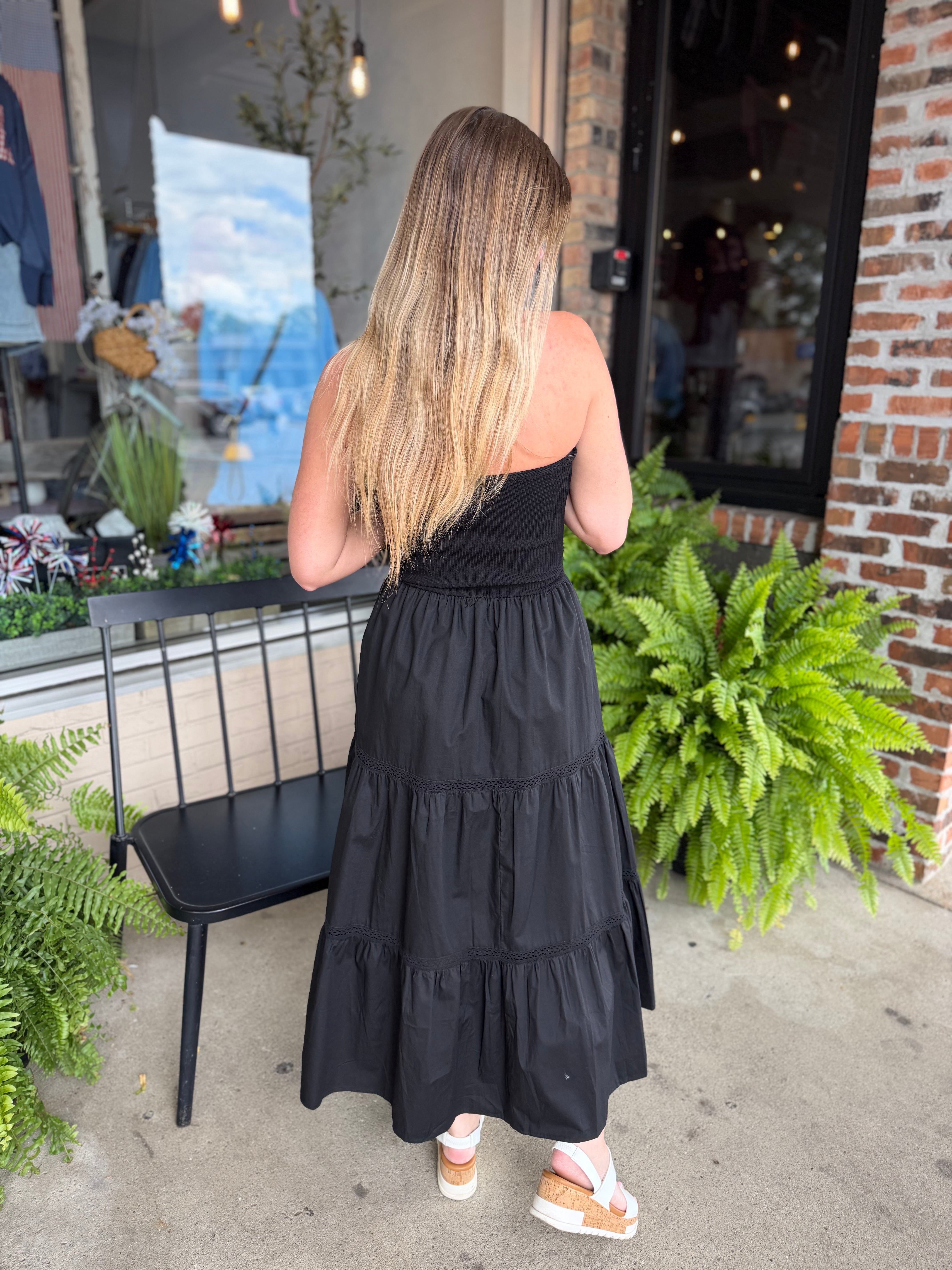Black Strapless Midi Dress