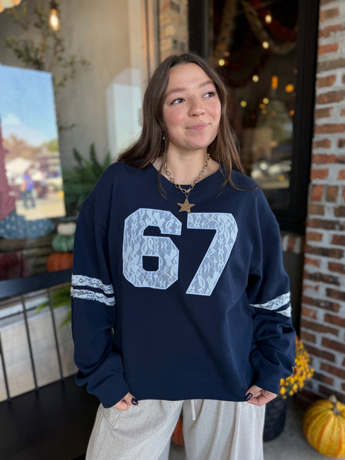 Navy Cotton Crew Neck Long Sleeve Pullover