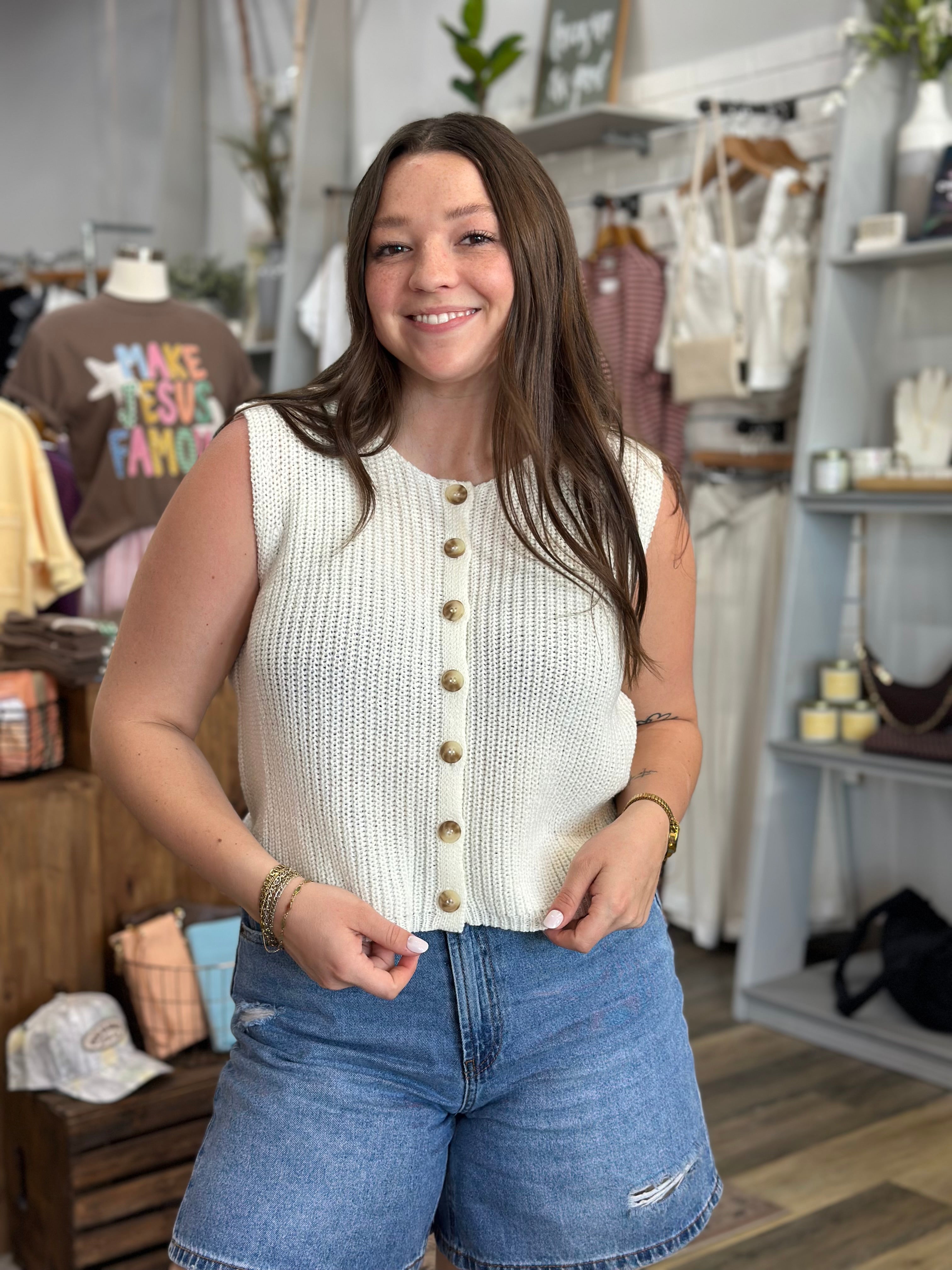 Ivory Sleeveless Knit Top