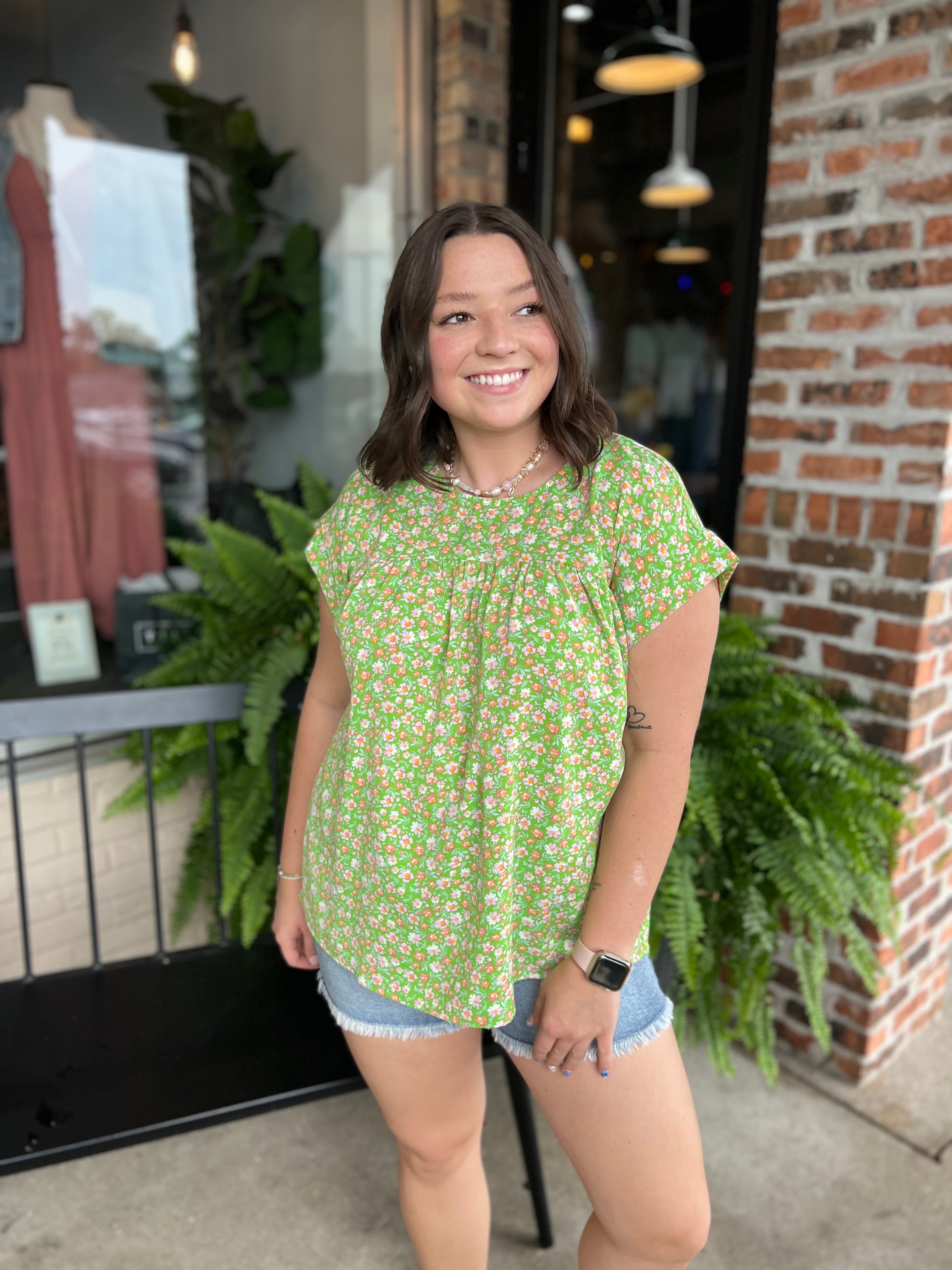 Green Ditsy Floral Top - FINAL SALE