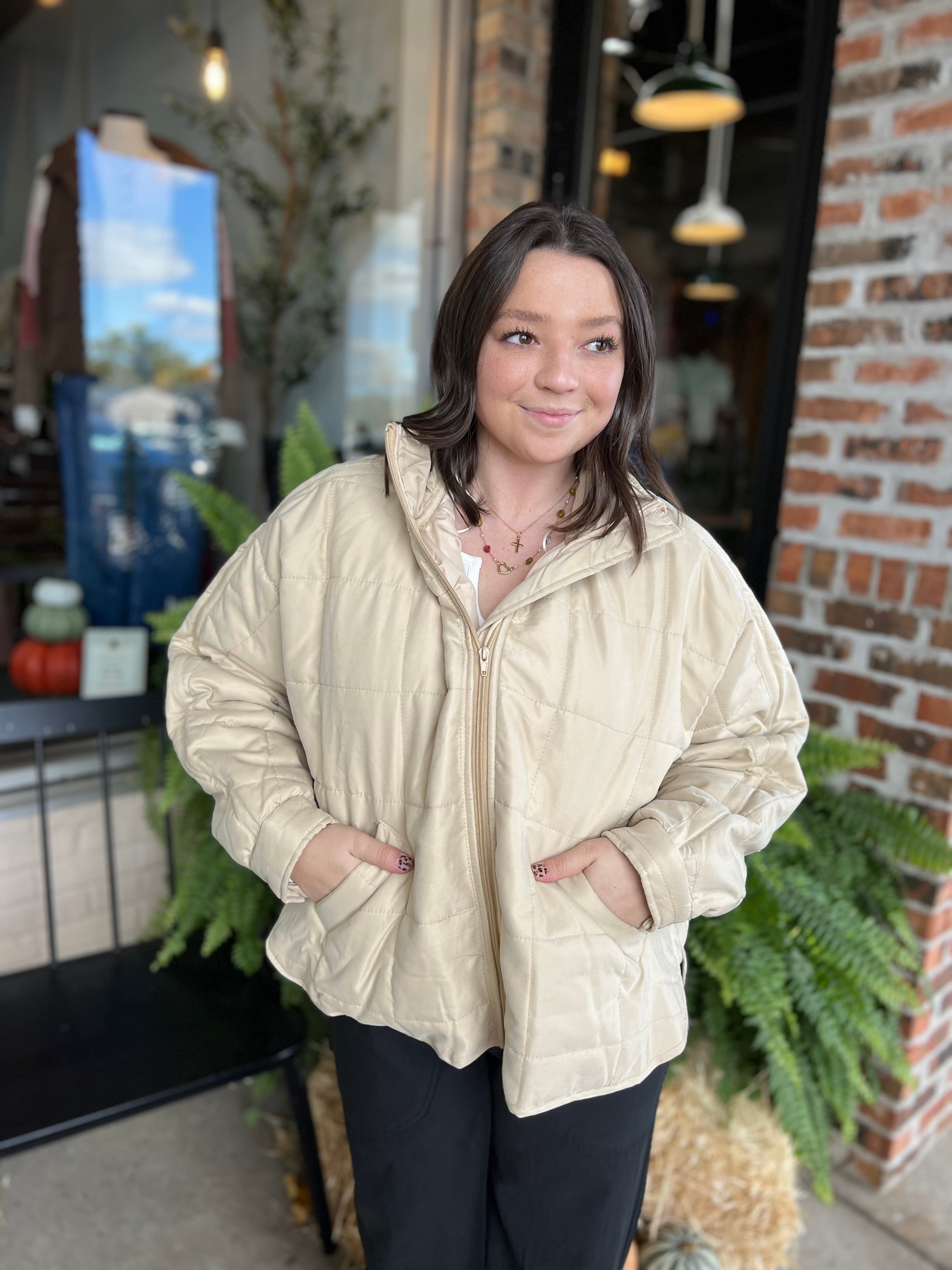 Beige Quilted Puffer Jacket