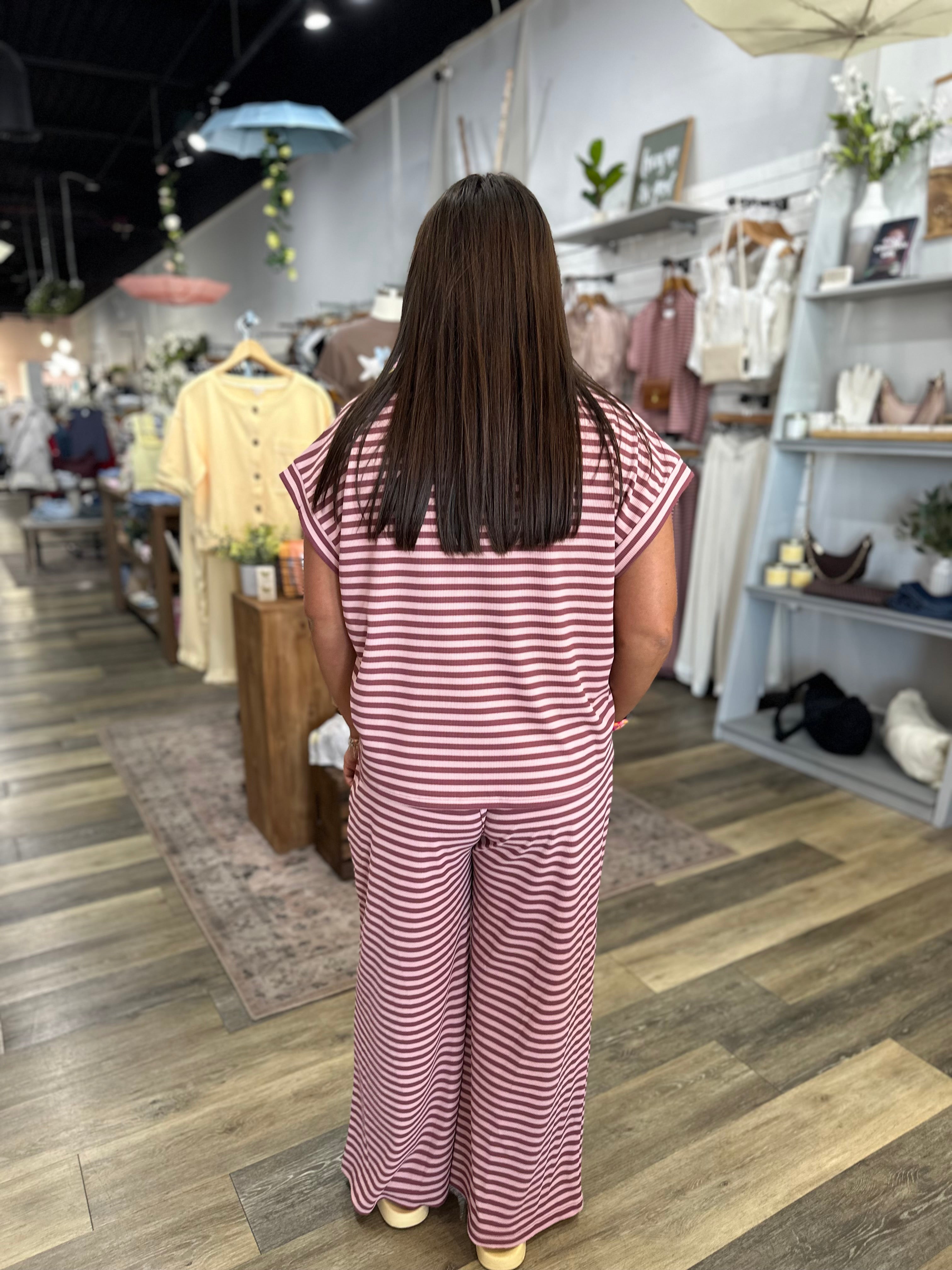 Dusty Rose Striped Rib Pants