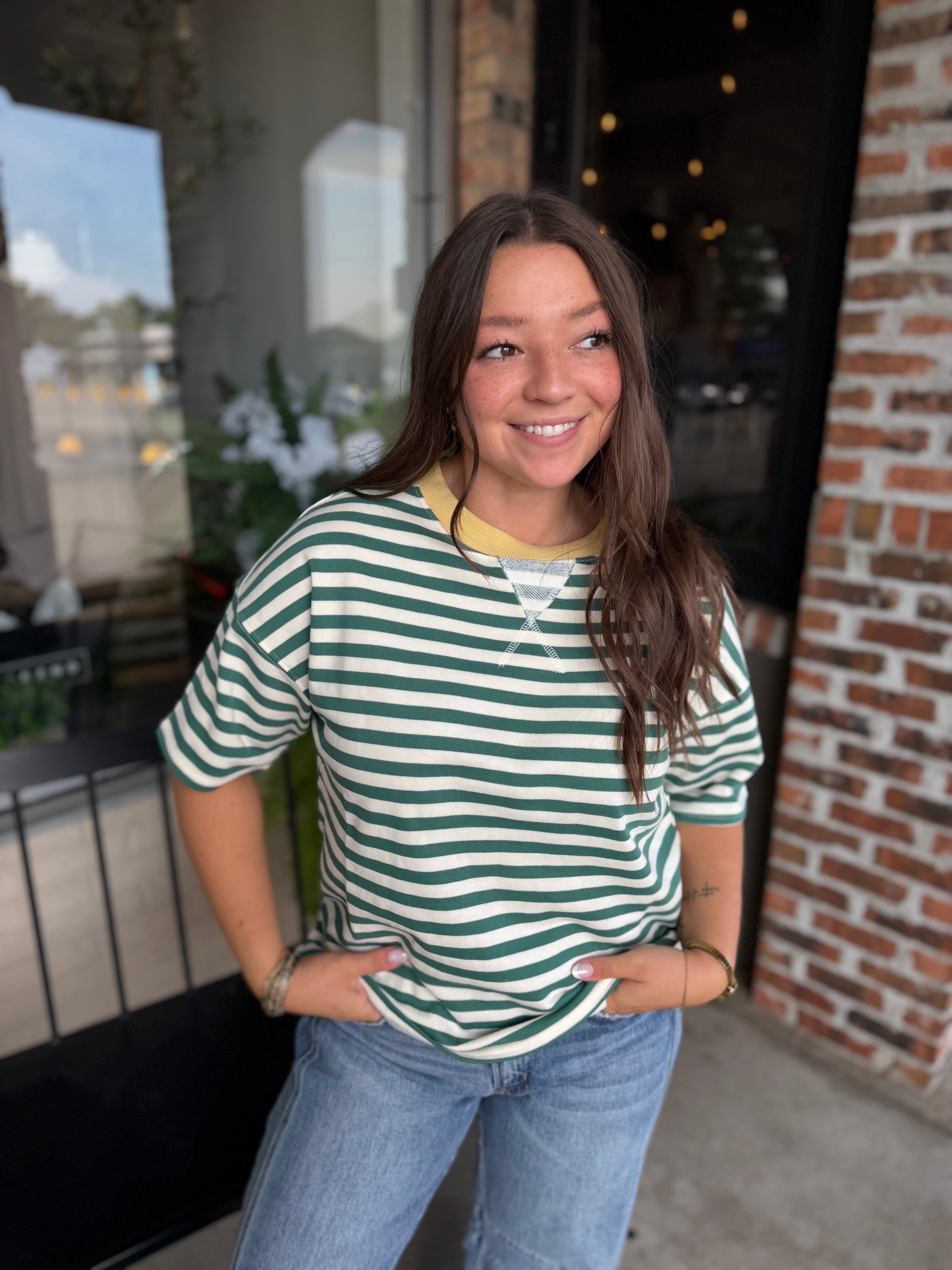Green Stripe Colorblock Top