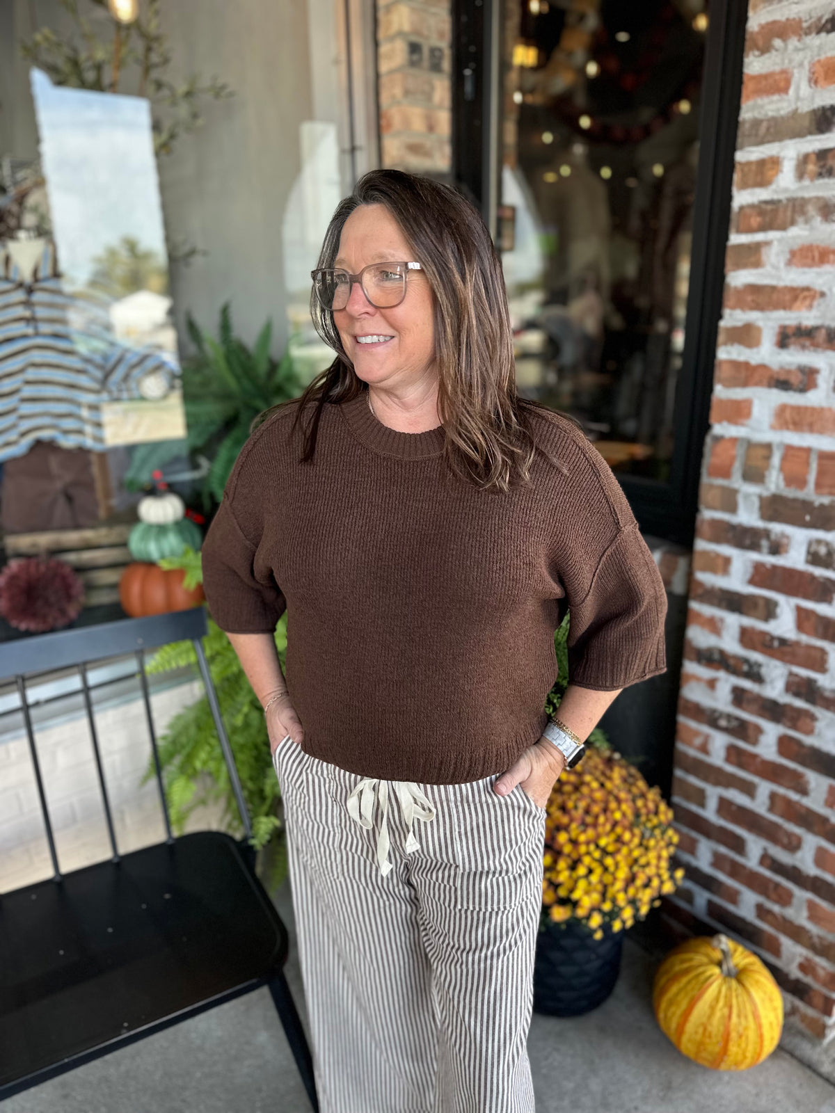 Brown Raw Edge Knit Top