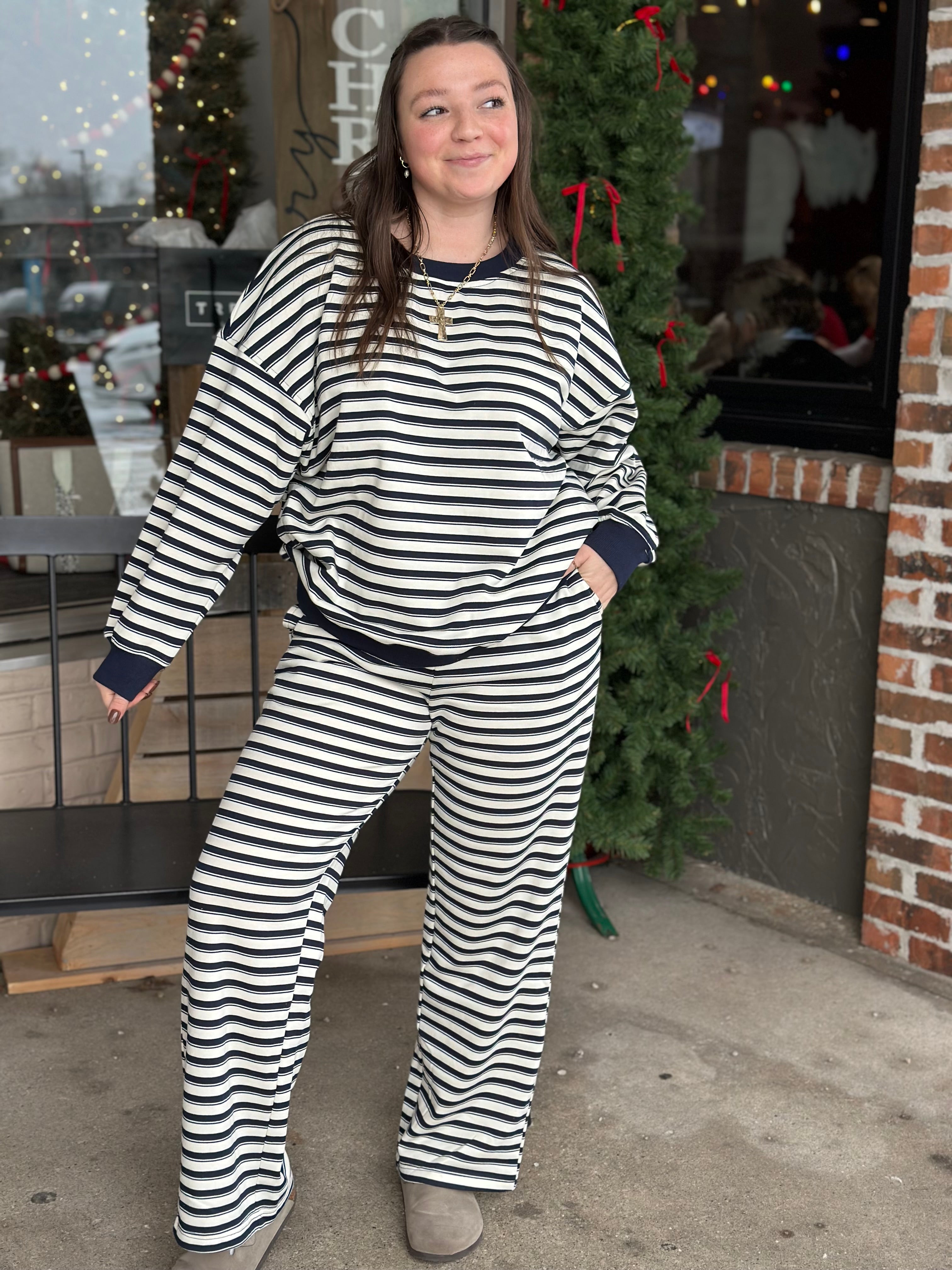 Navy Stripe Sweatpants