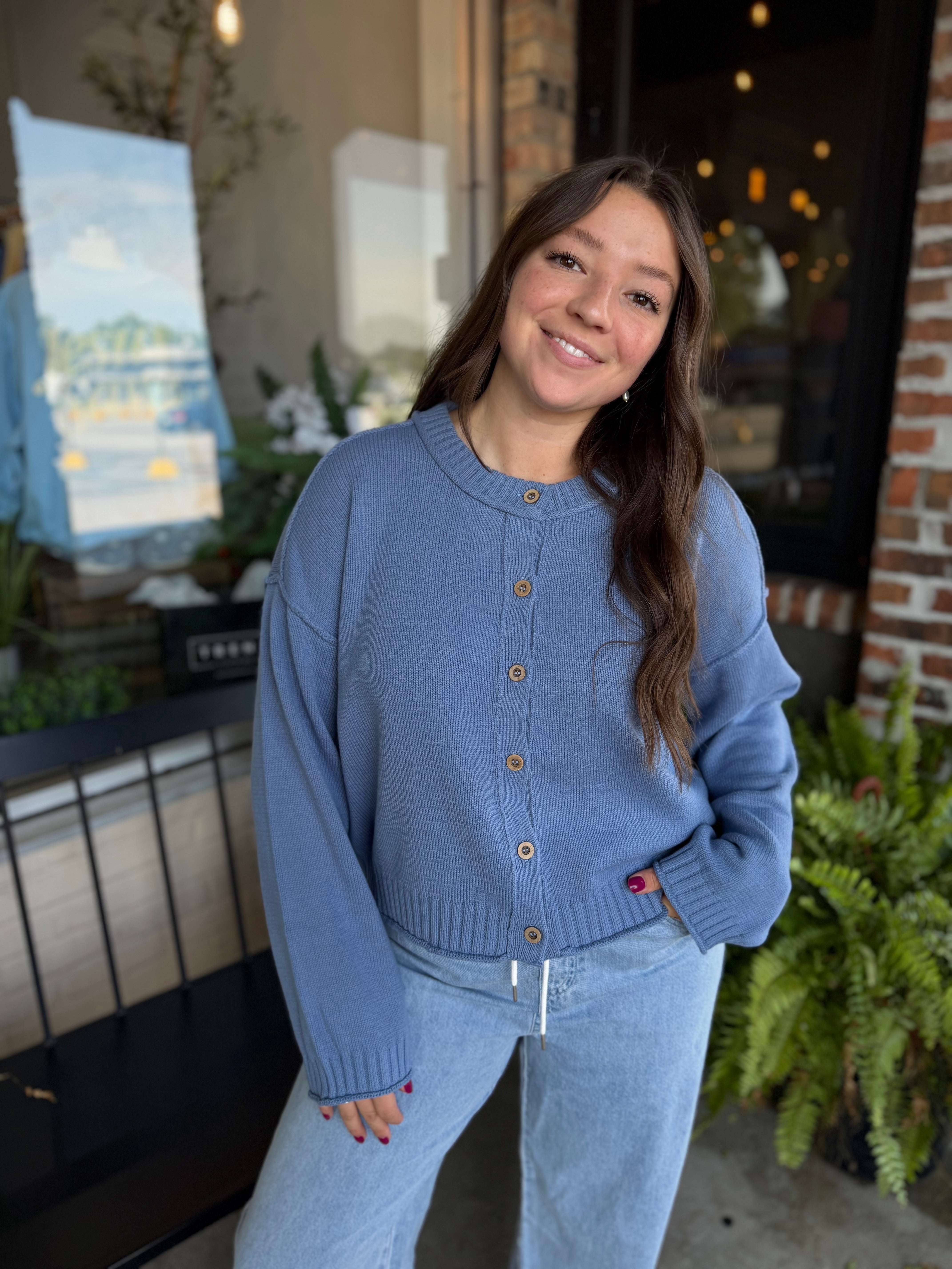 Blue Raw Edge Cardi