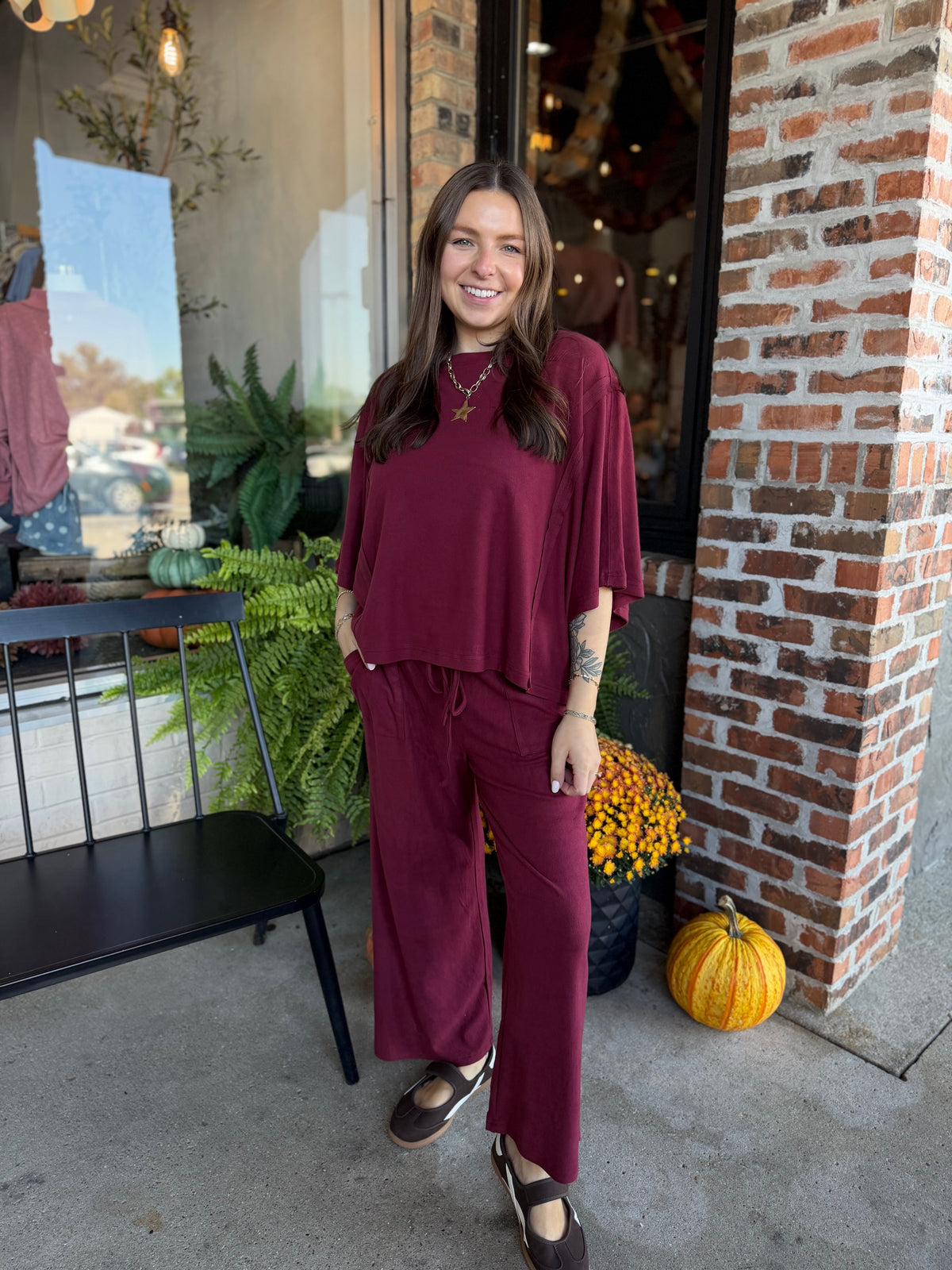 Burgundy Brushed Boxy Top