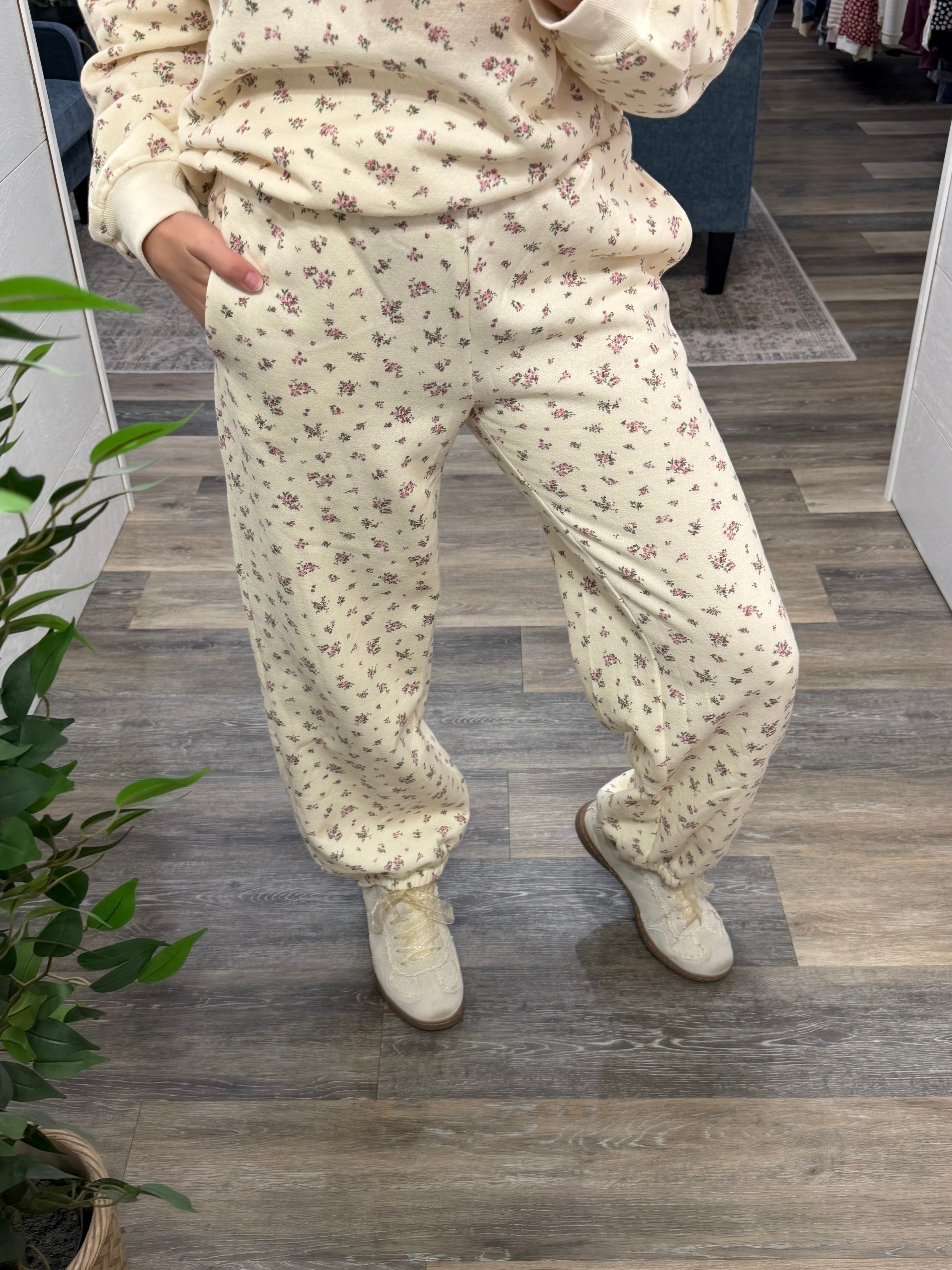 Ivory Floral Print Joggers