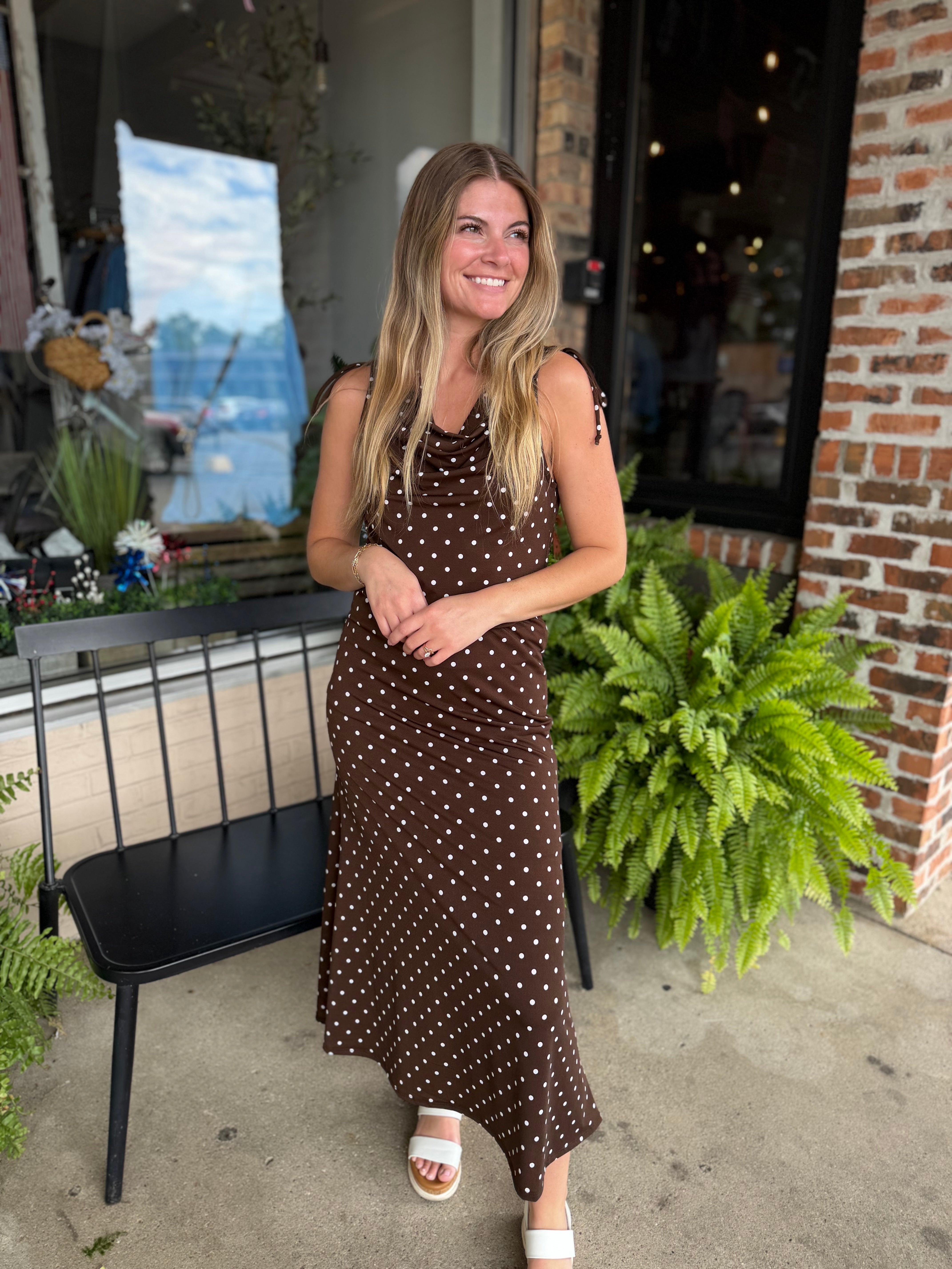 Brown Ivory Dot Midi Skirt