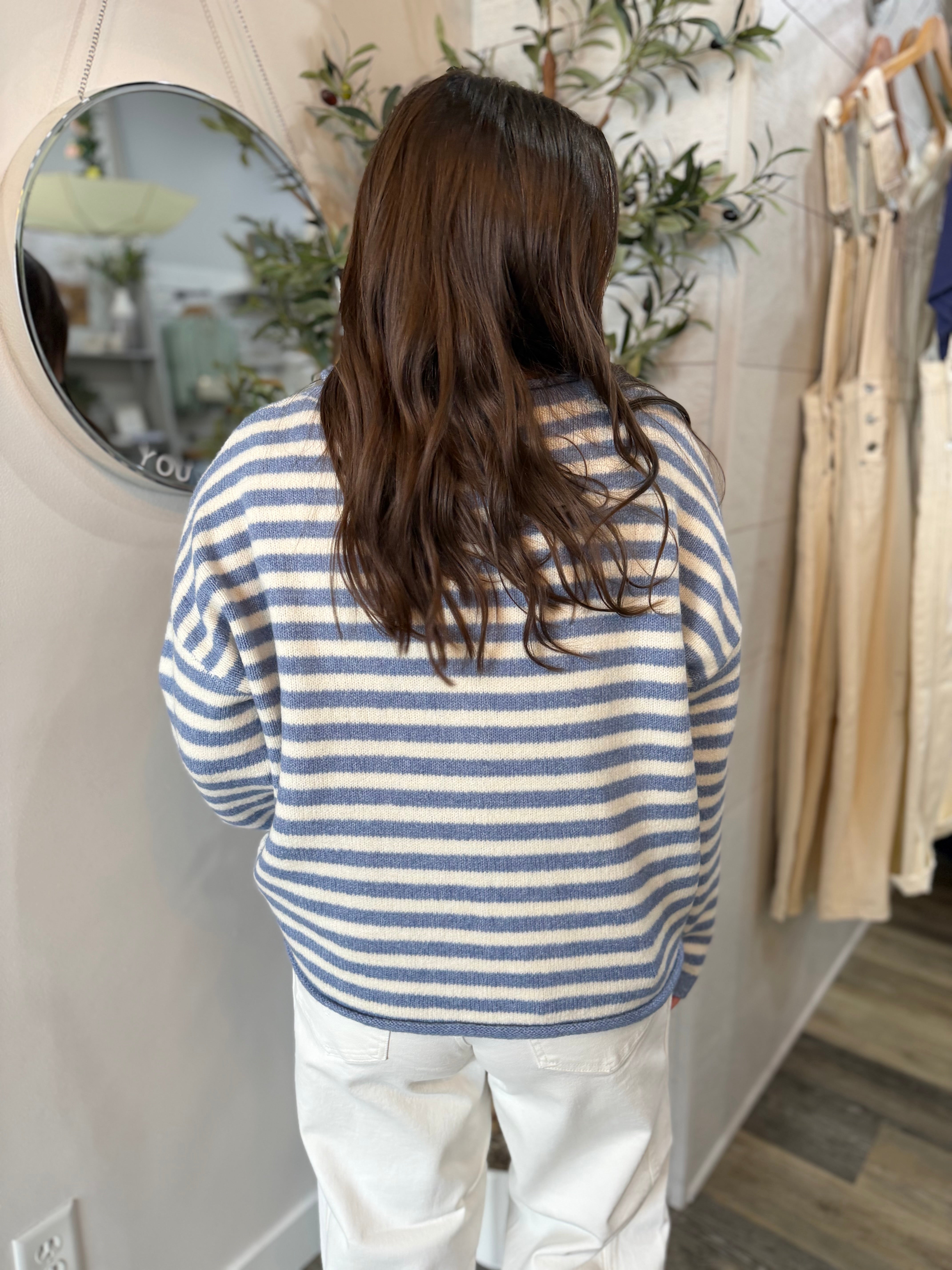 Blue Striped Sweater Cardigan