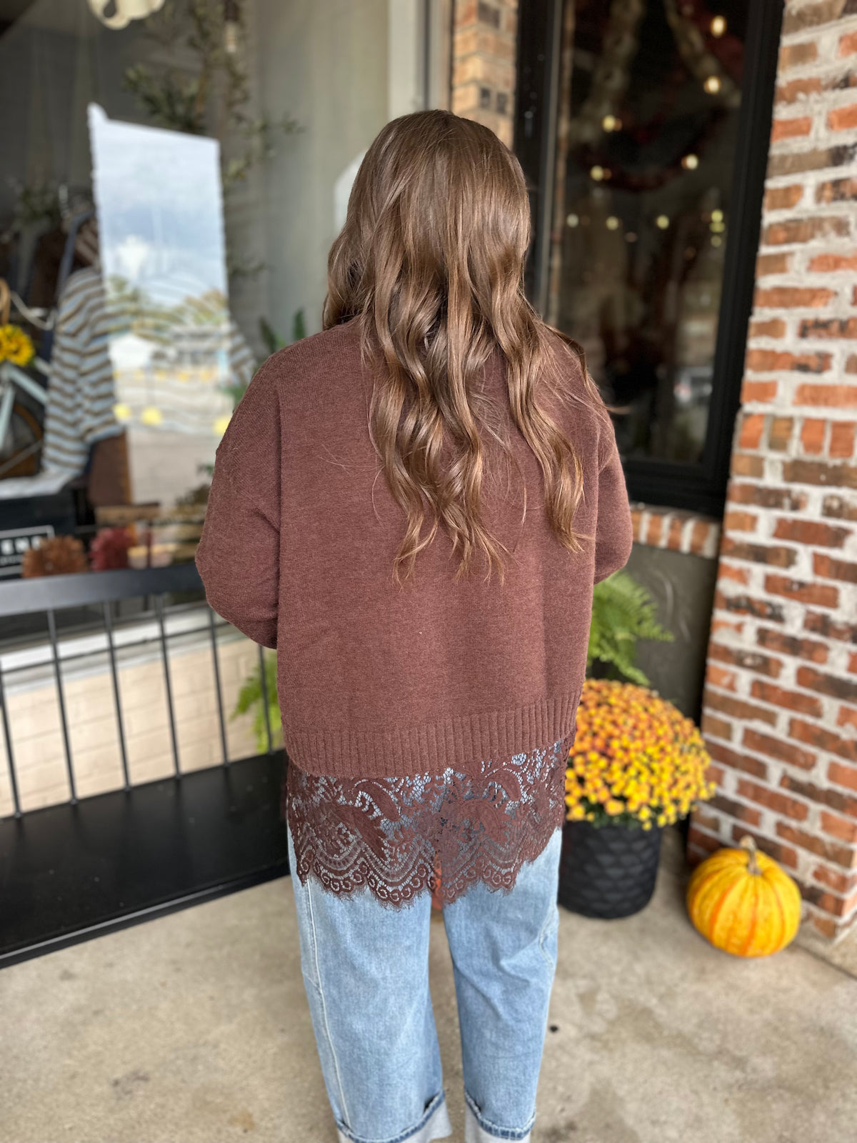 Brown Lace Trimmed Sweater