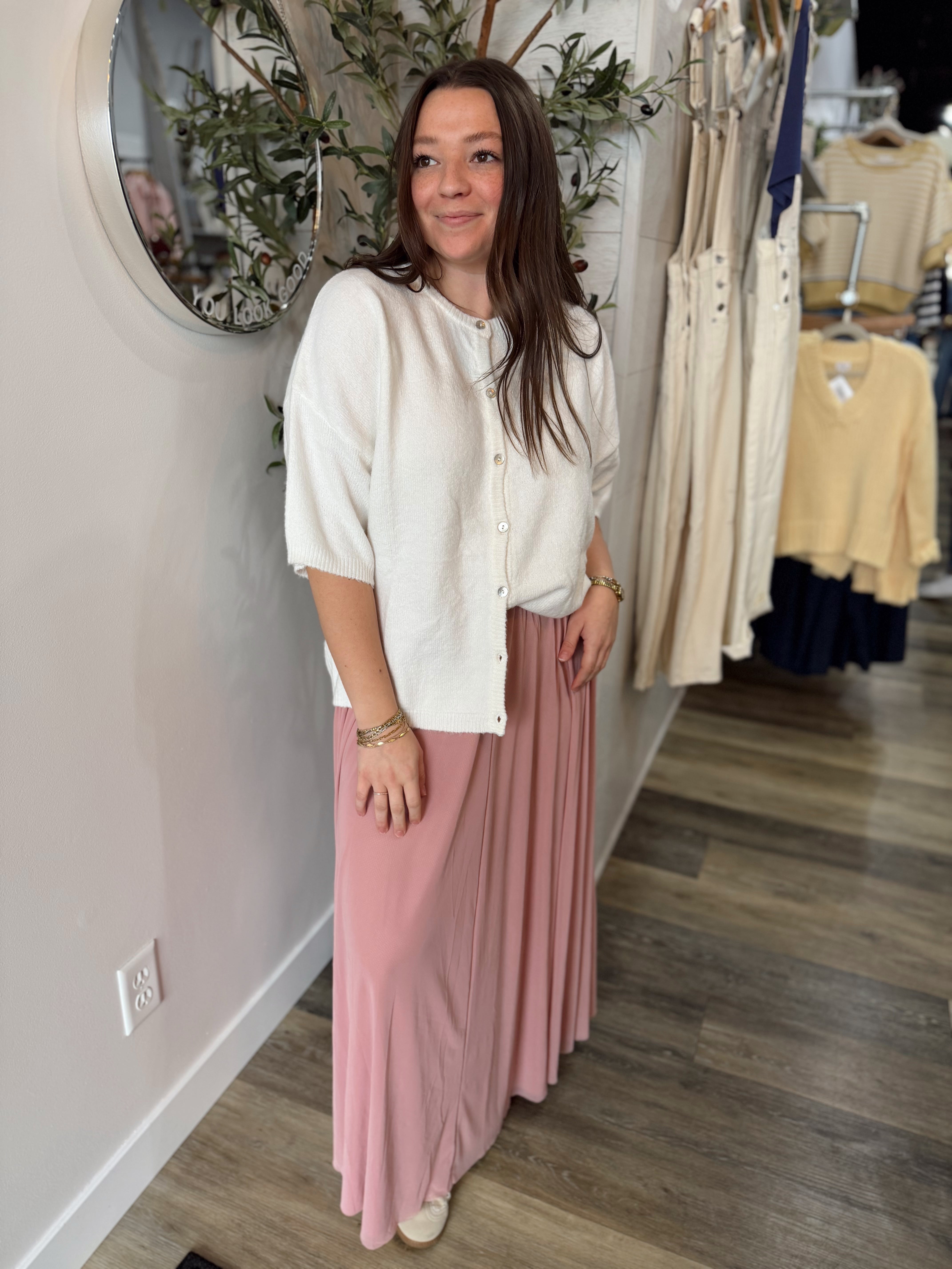 Pink Flowy Mesh Maxi Skirt