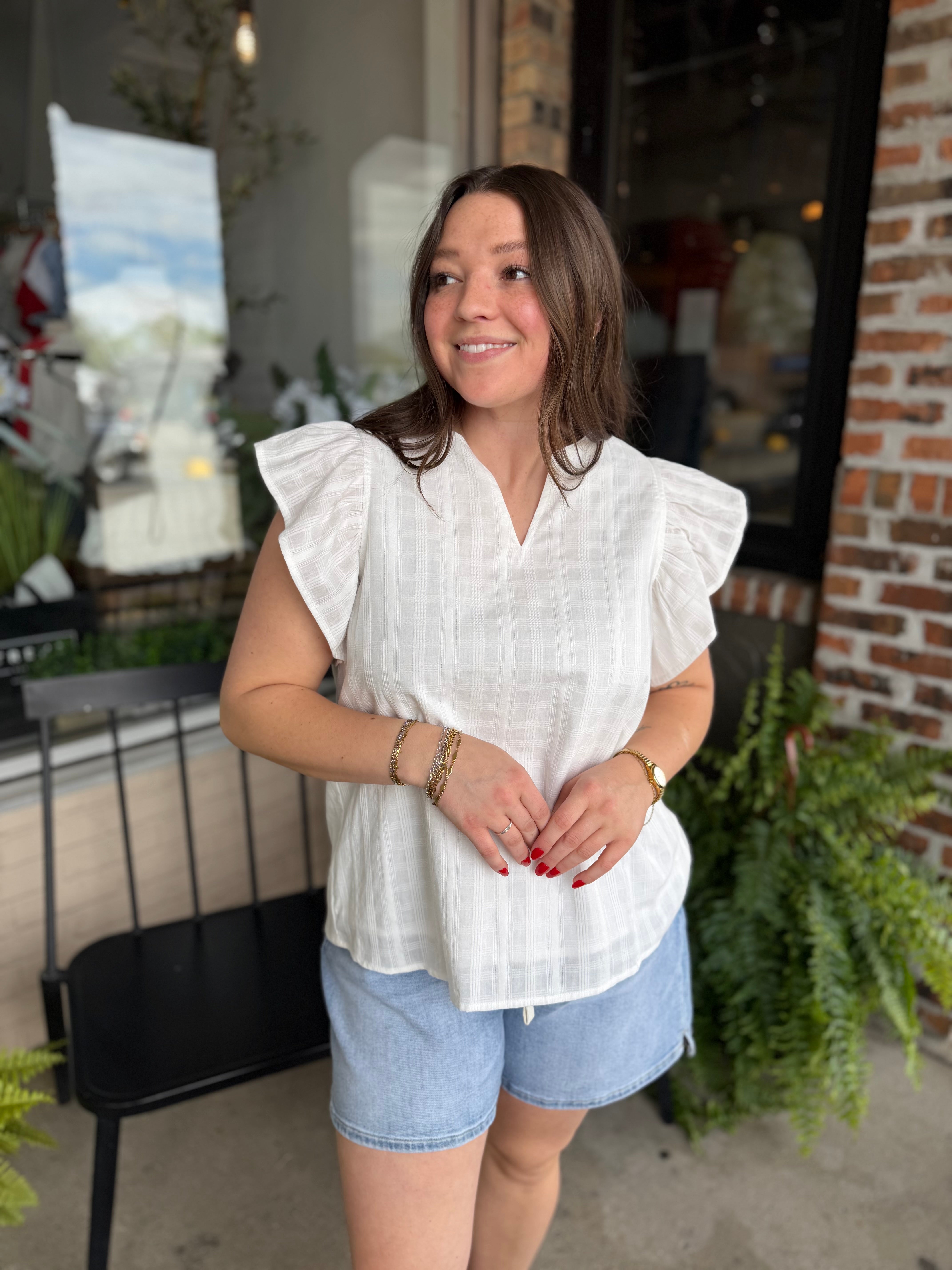 White Textured Cotton Blouse