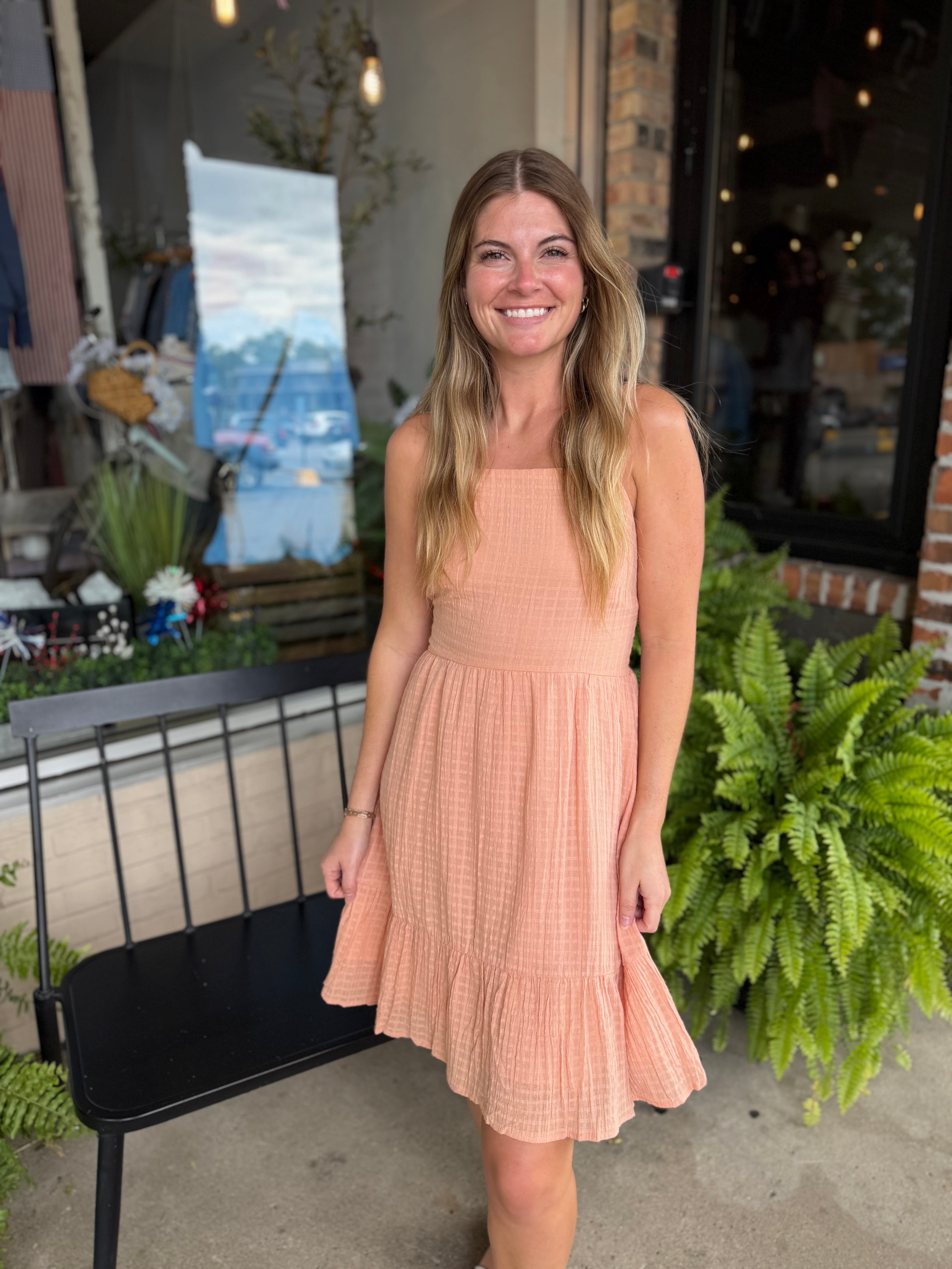 Blush Textured Sleeveless Bow Back Dress