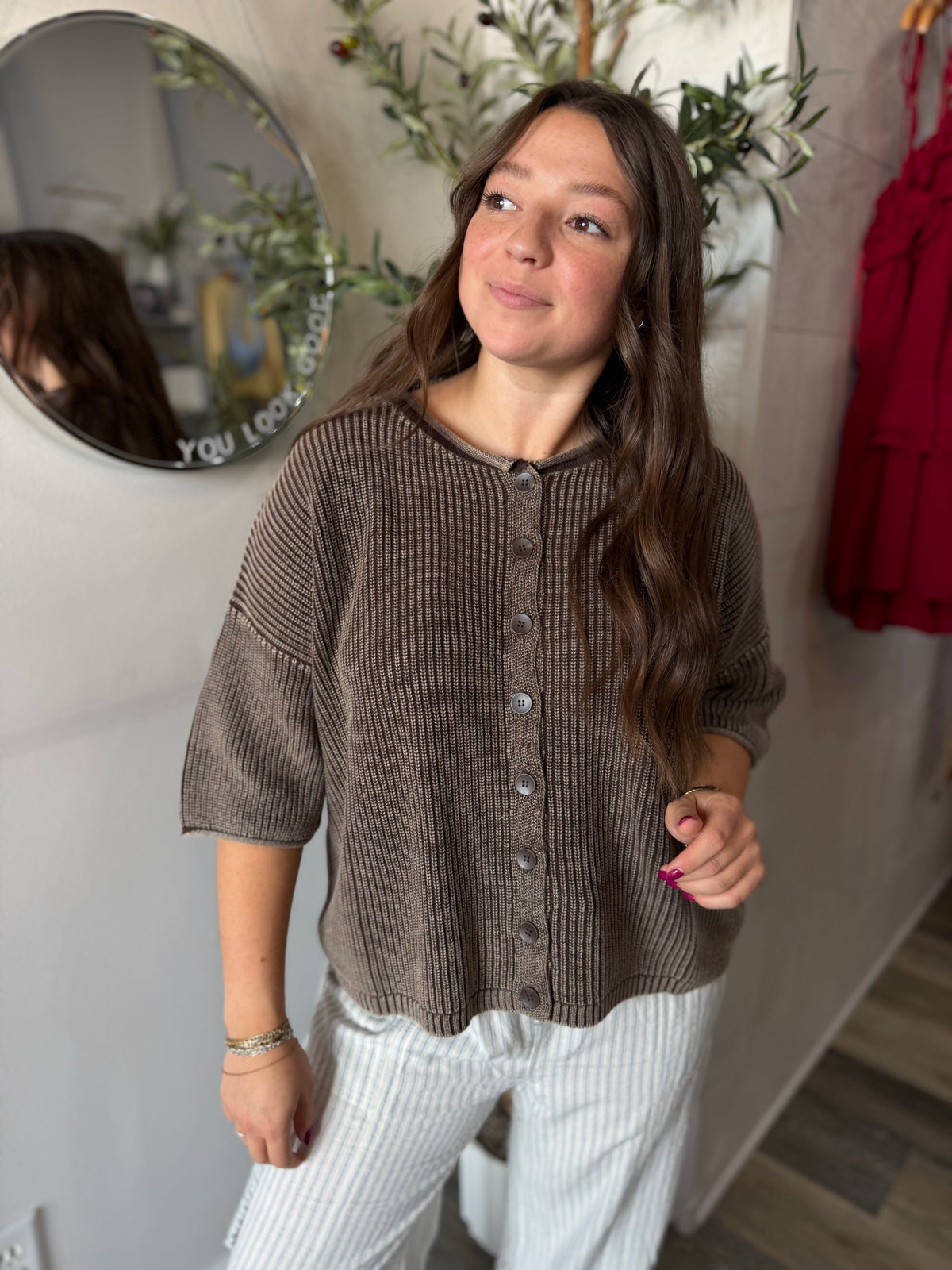 Dark Brown Rolled Edge Cardi