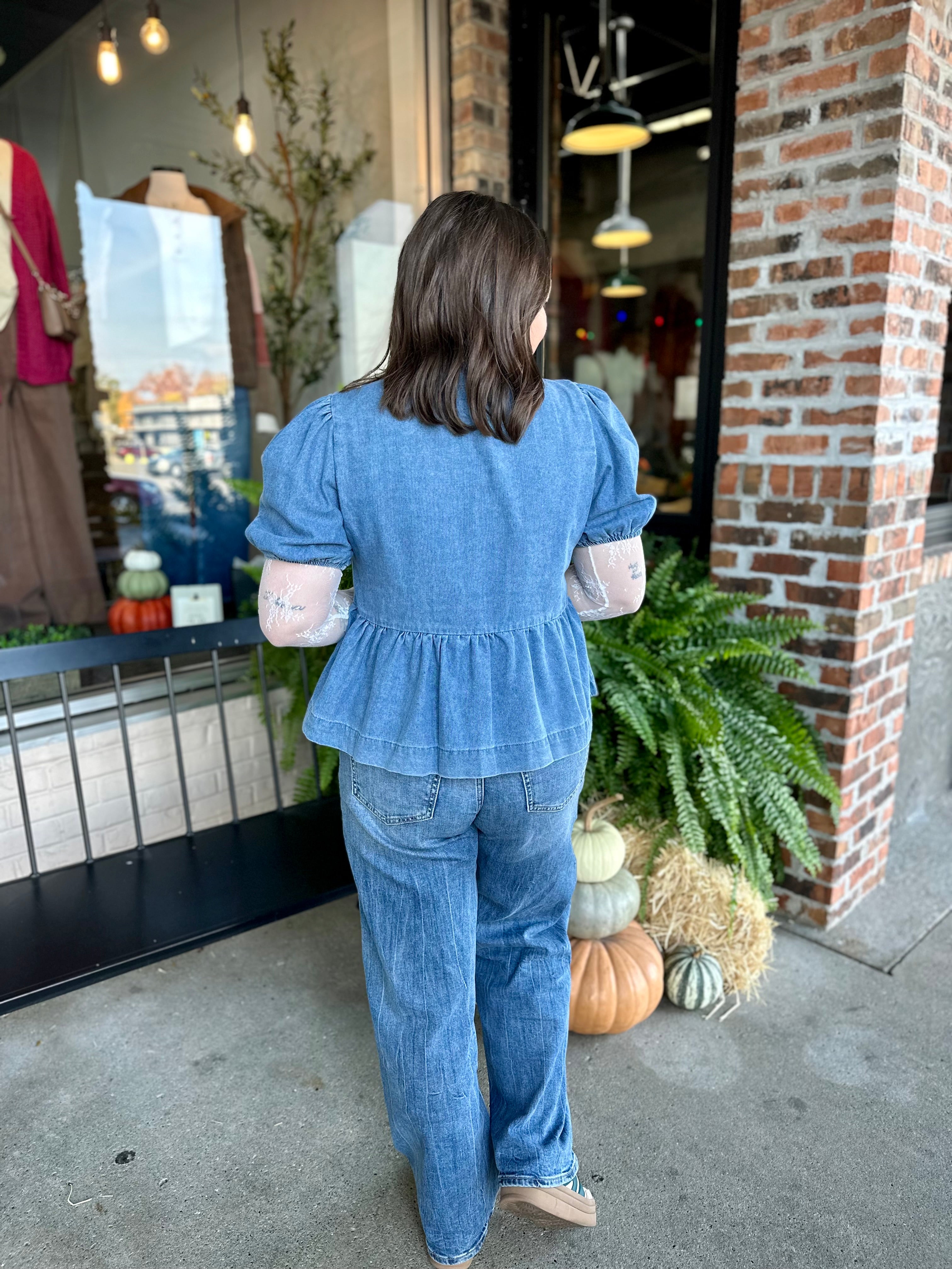 Denim Tie Front Blouse