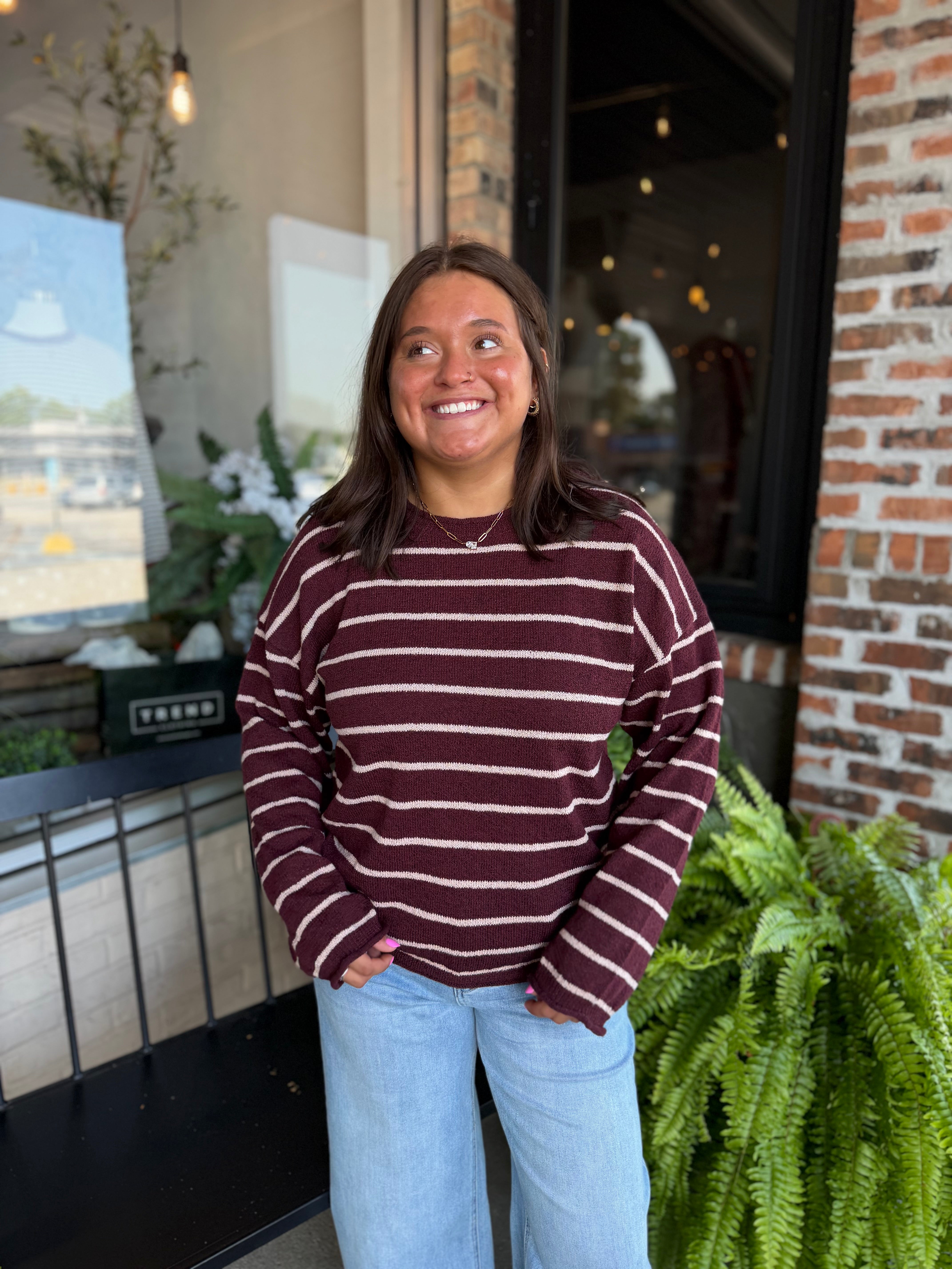 Burgundy Stripe Textured Sweater