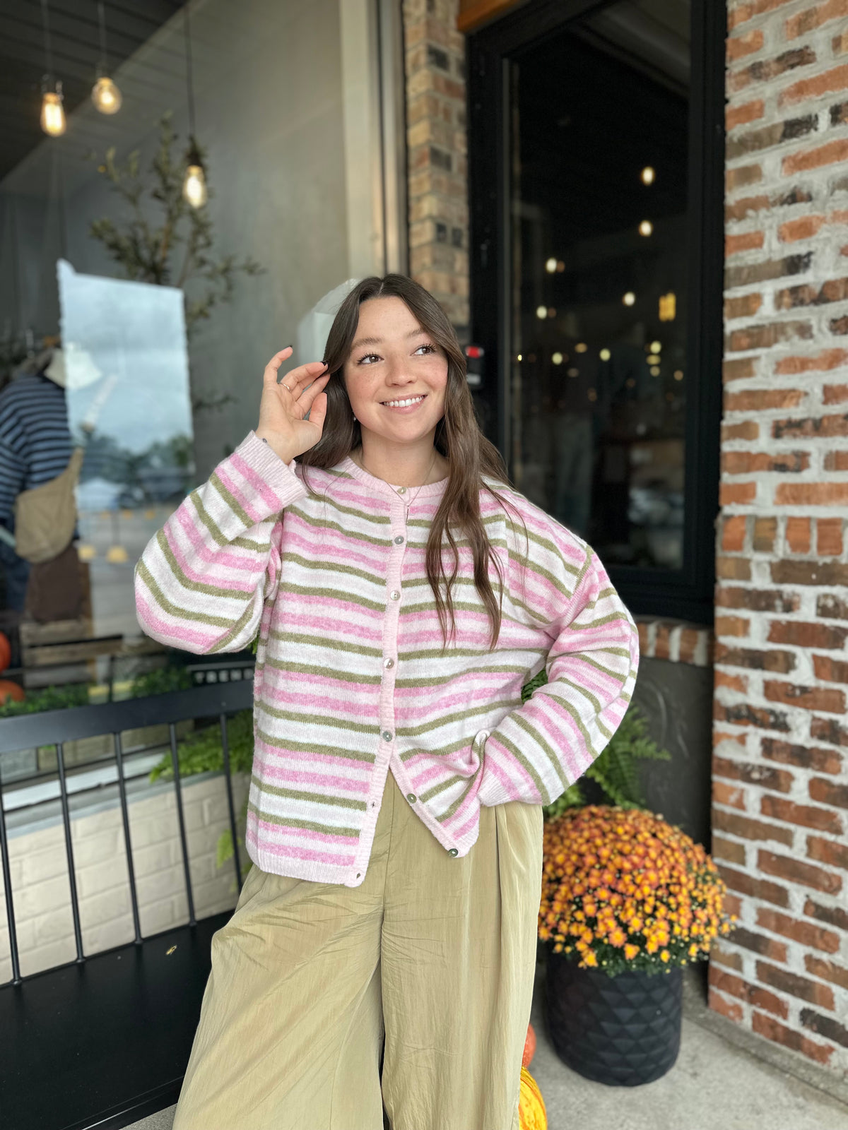 Pink Multi Stripe Cardigan Sweater