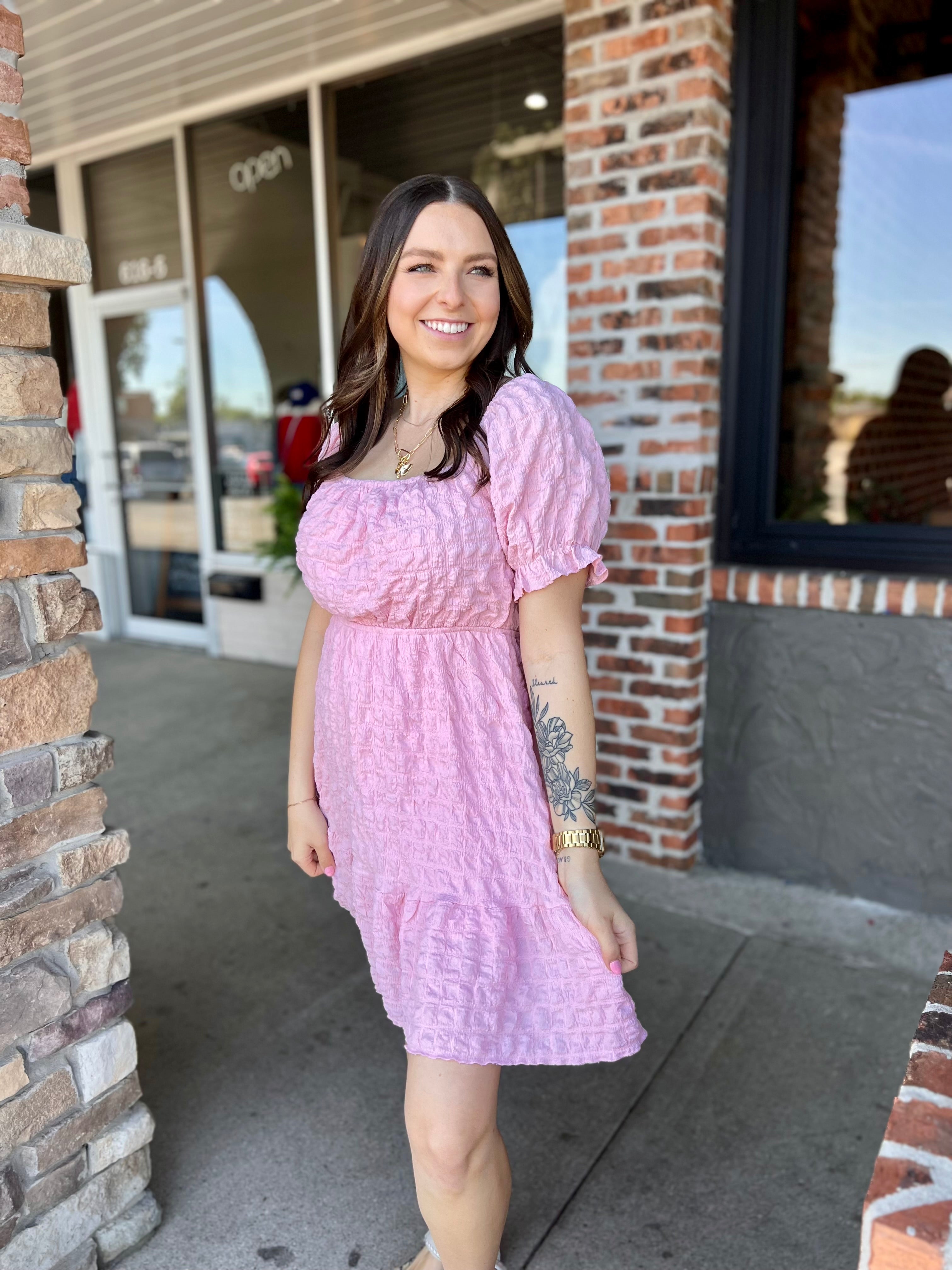 Pink Square Neck Dress