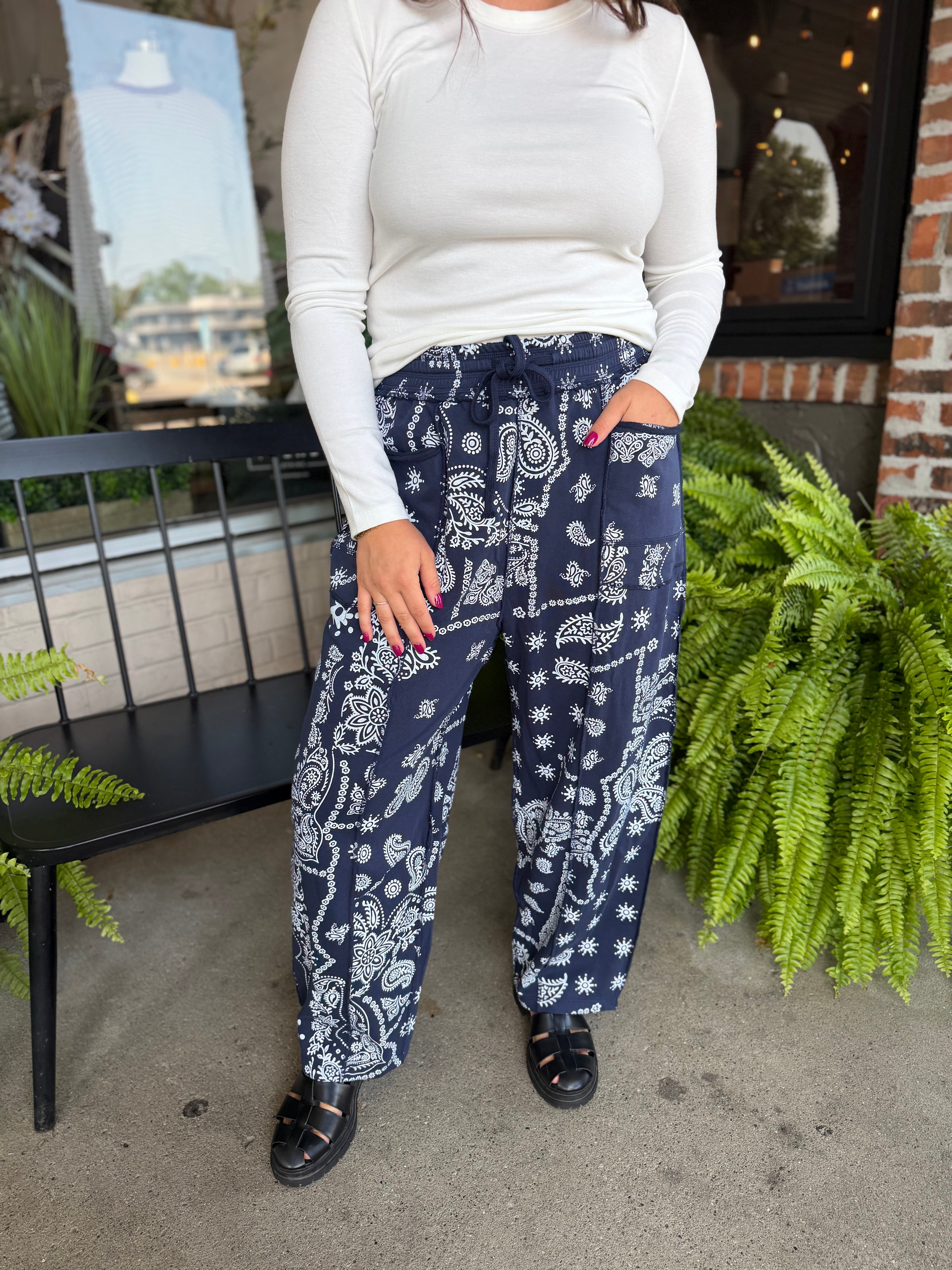 Navy Bandana Printed Utility Pants