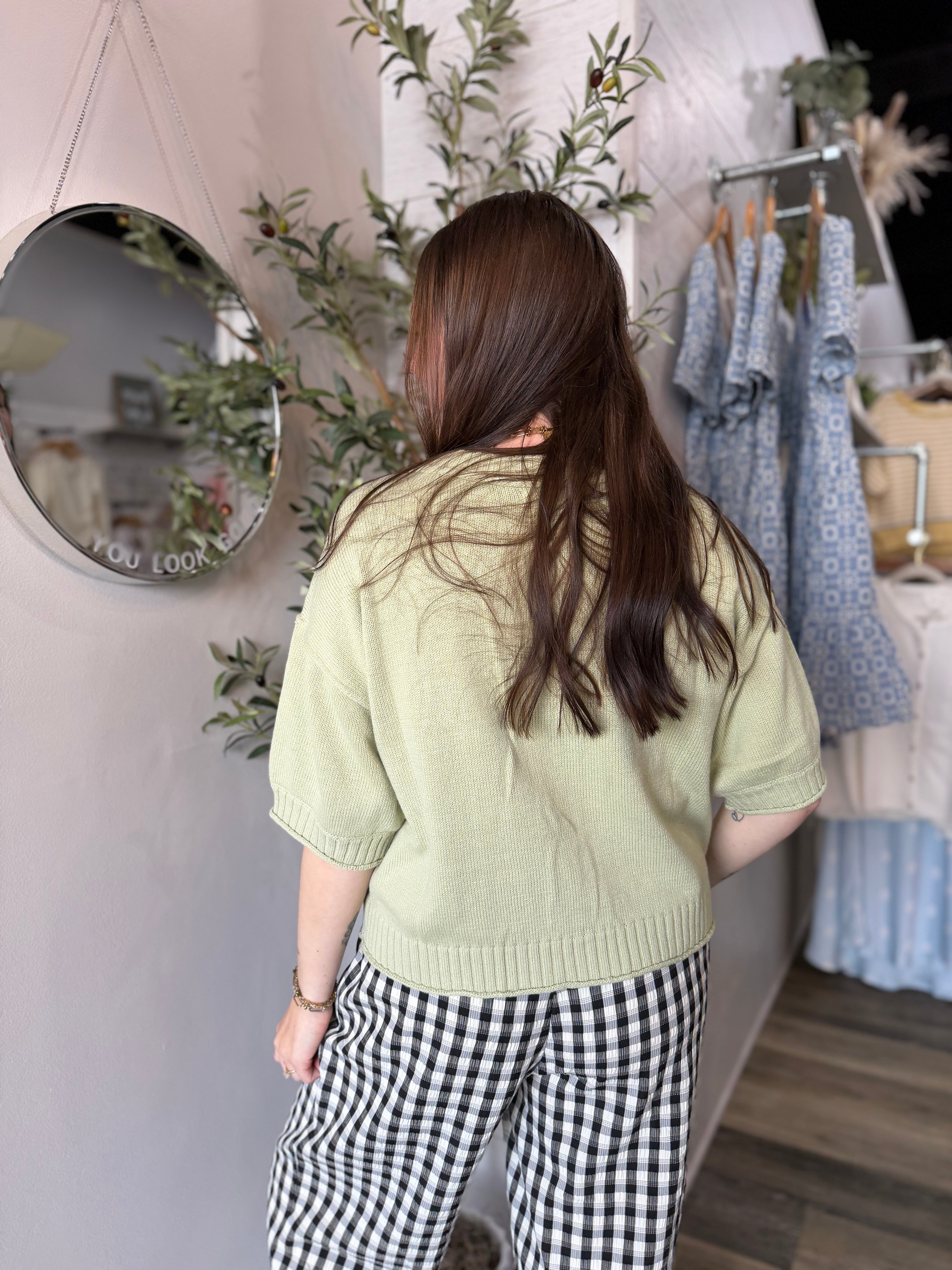 Olive Short Sleeve Button Up Cardi - FINAL SALE