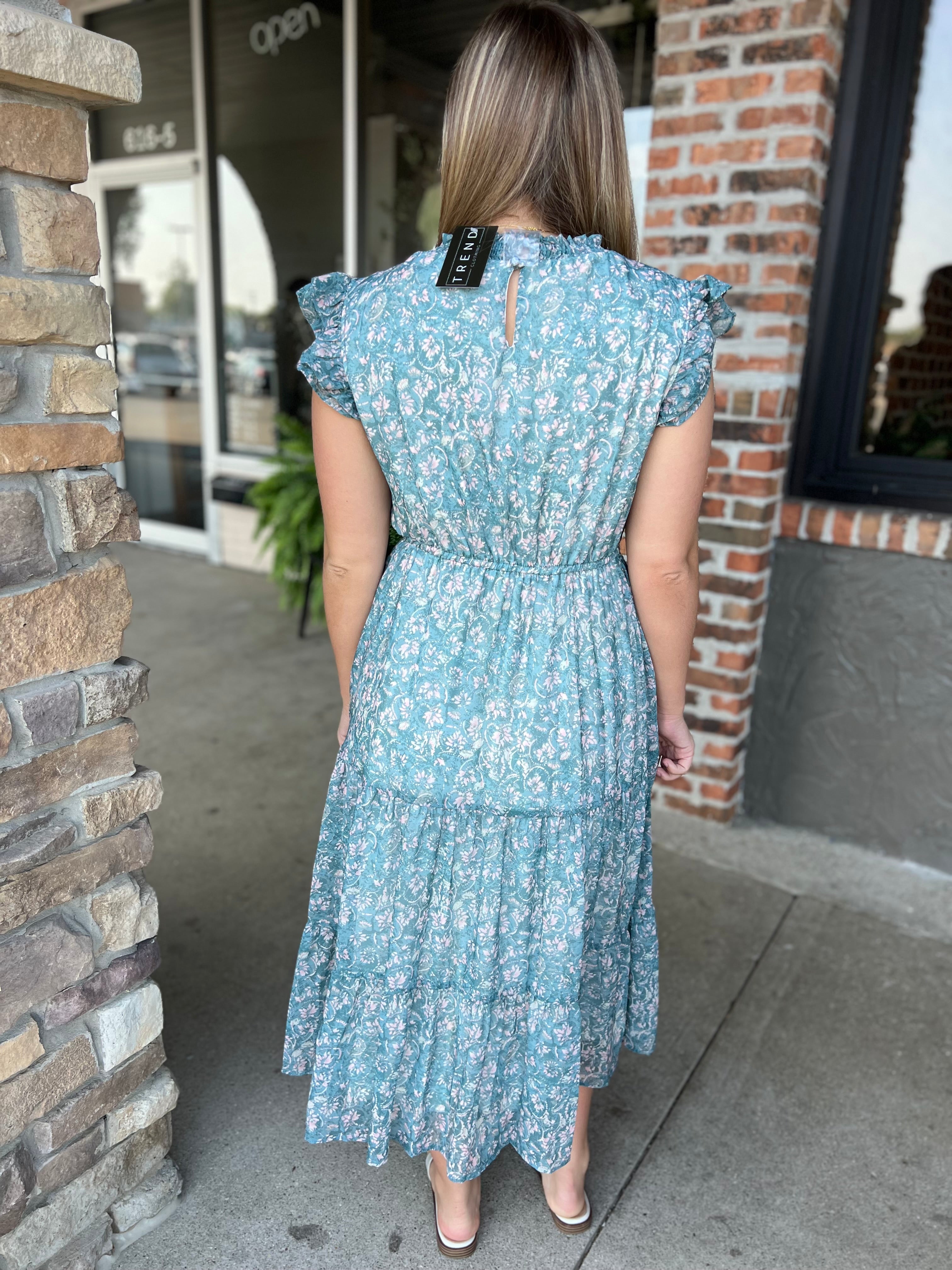 Teal Botanical Print Dress - FINAL SALE