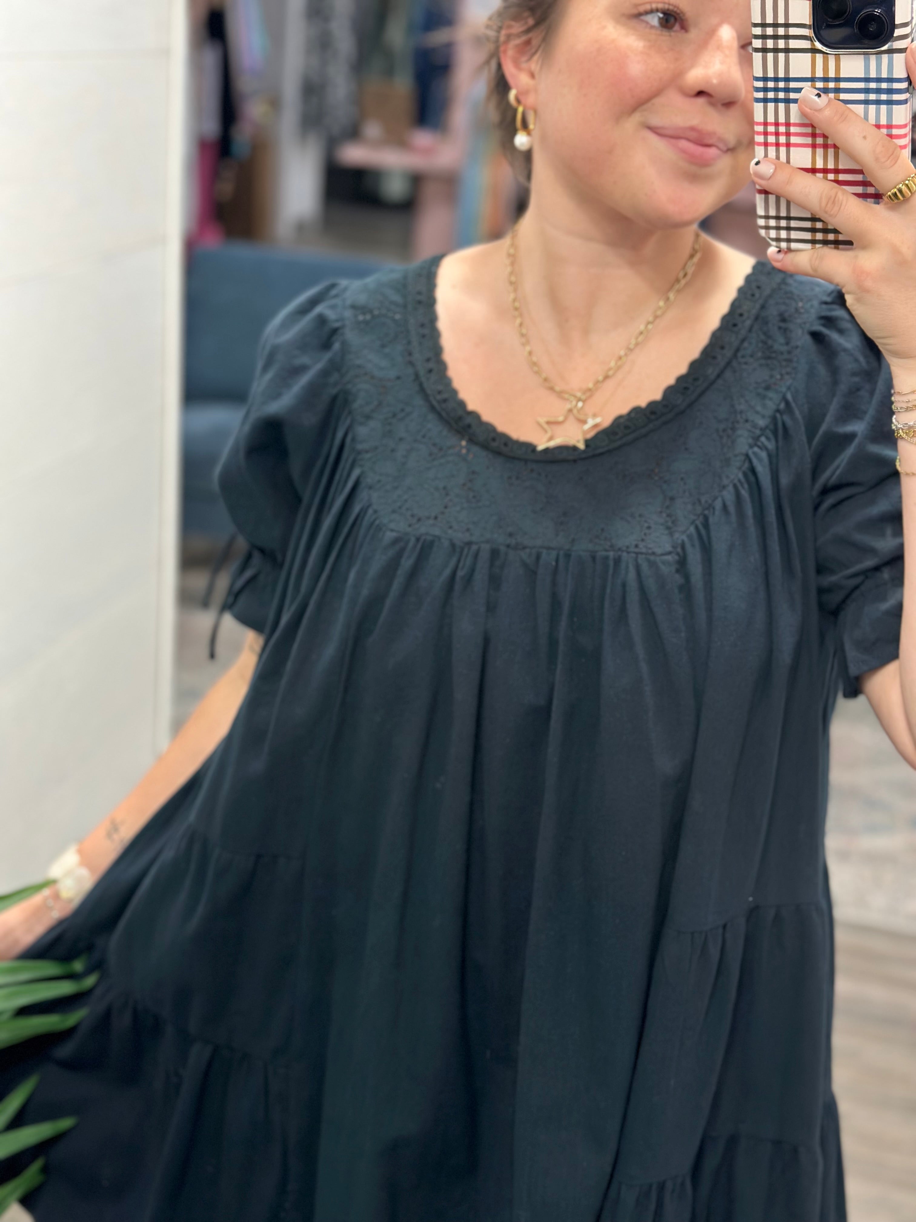 Navy Puff Sleeve Dress