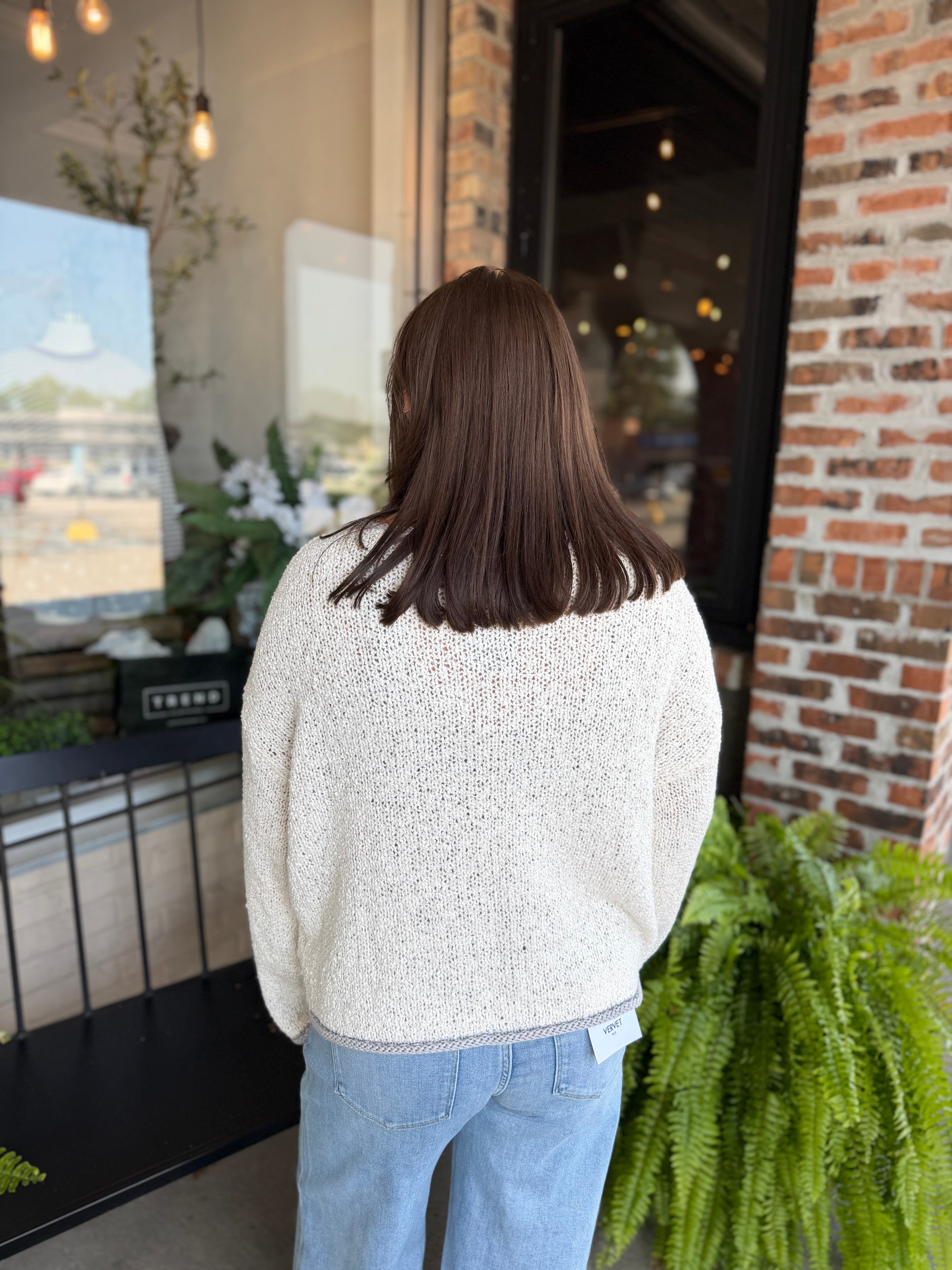 Oatmeal Boat Neck Contrast Trim Sweater